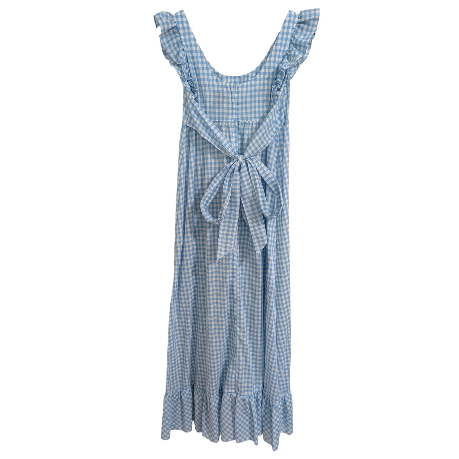 Vtg 70s Joy Stevens Blue Gingham Ruffle Maxi Dress Cottagecore Prairie Small