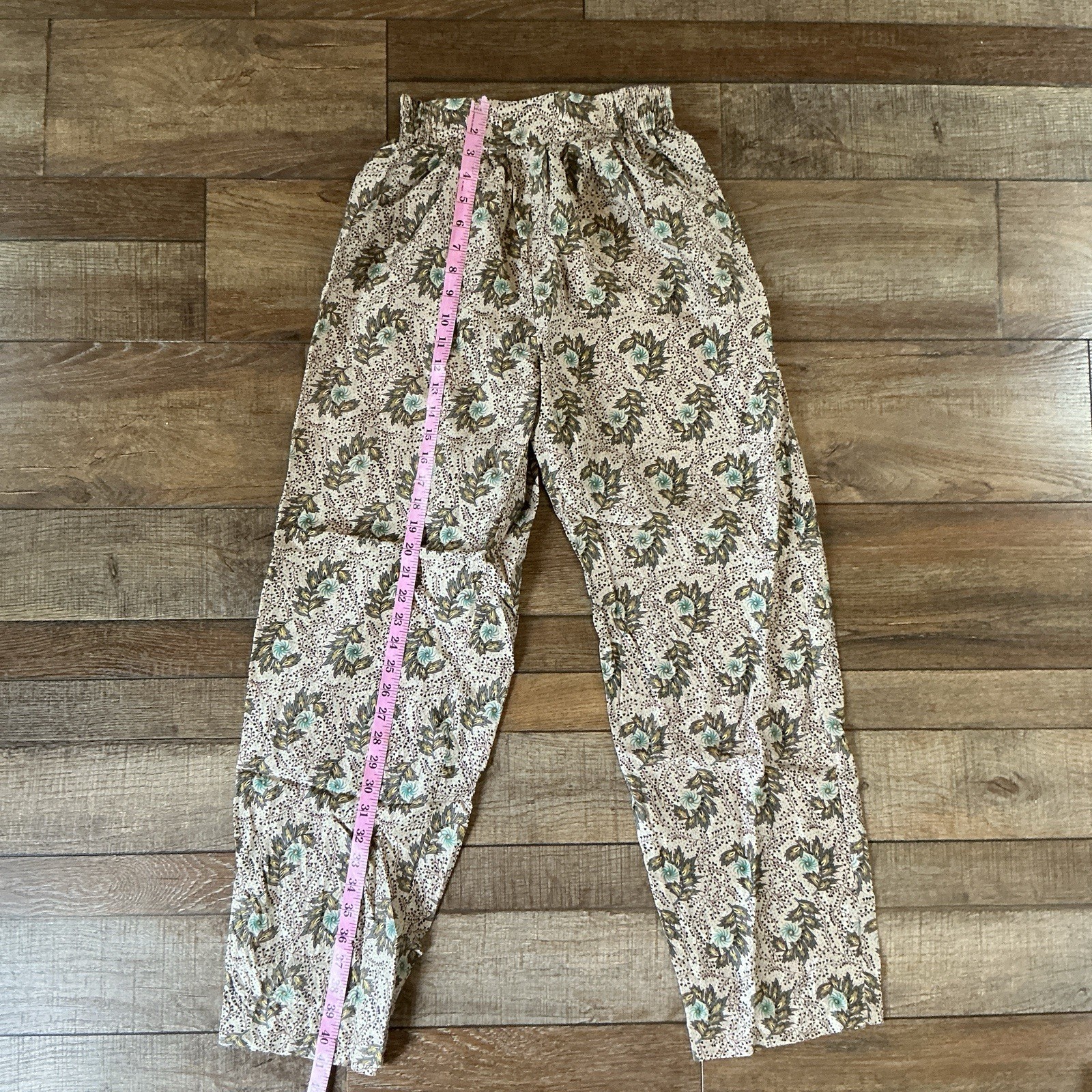 VINTAGE Carole Little 100% Silk Wmns Size 4 Floral Print Pull-On Pants Boho #9E4