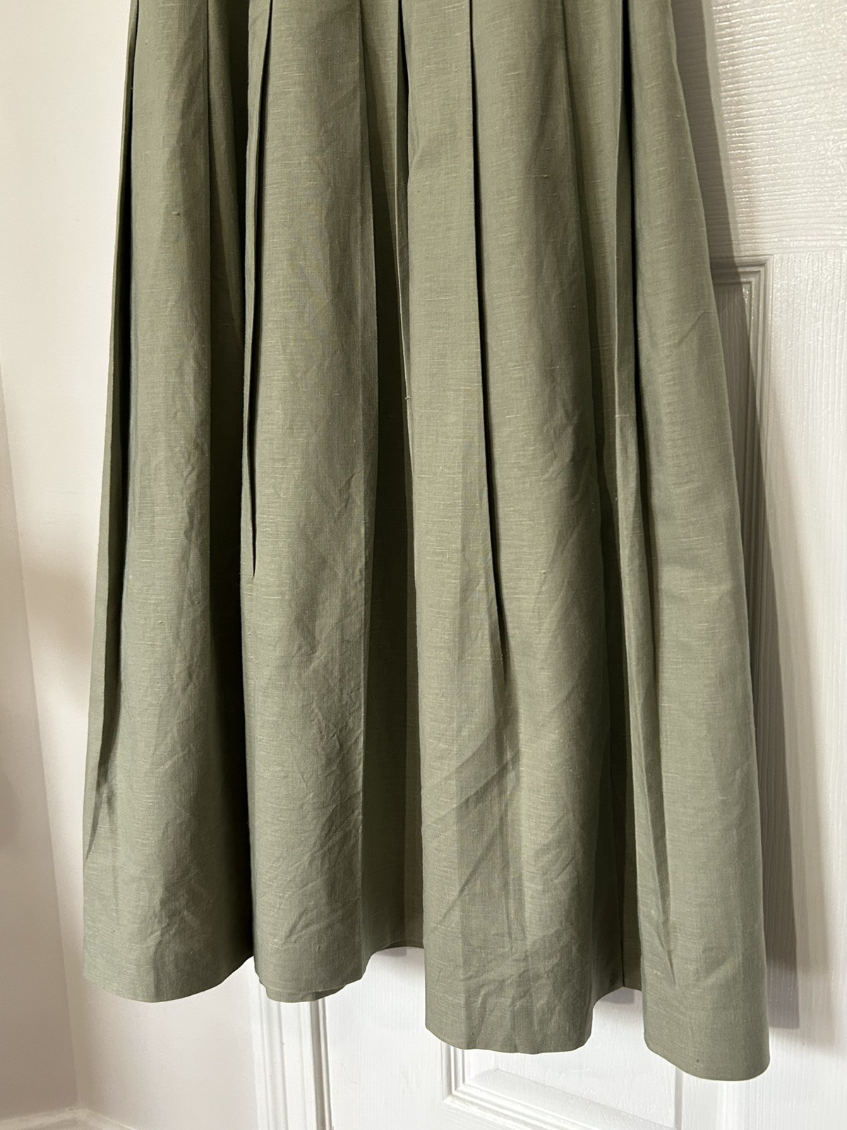 Vintage Laura Ashley Sage Green Linen Cotton Blend Pleated Dress