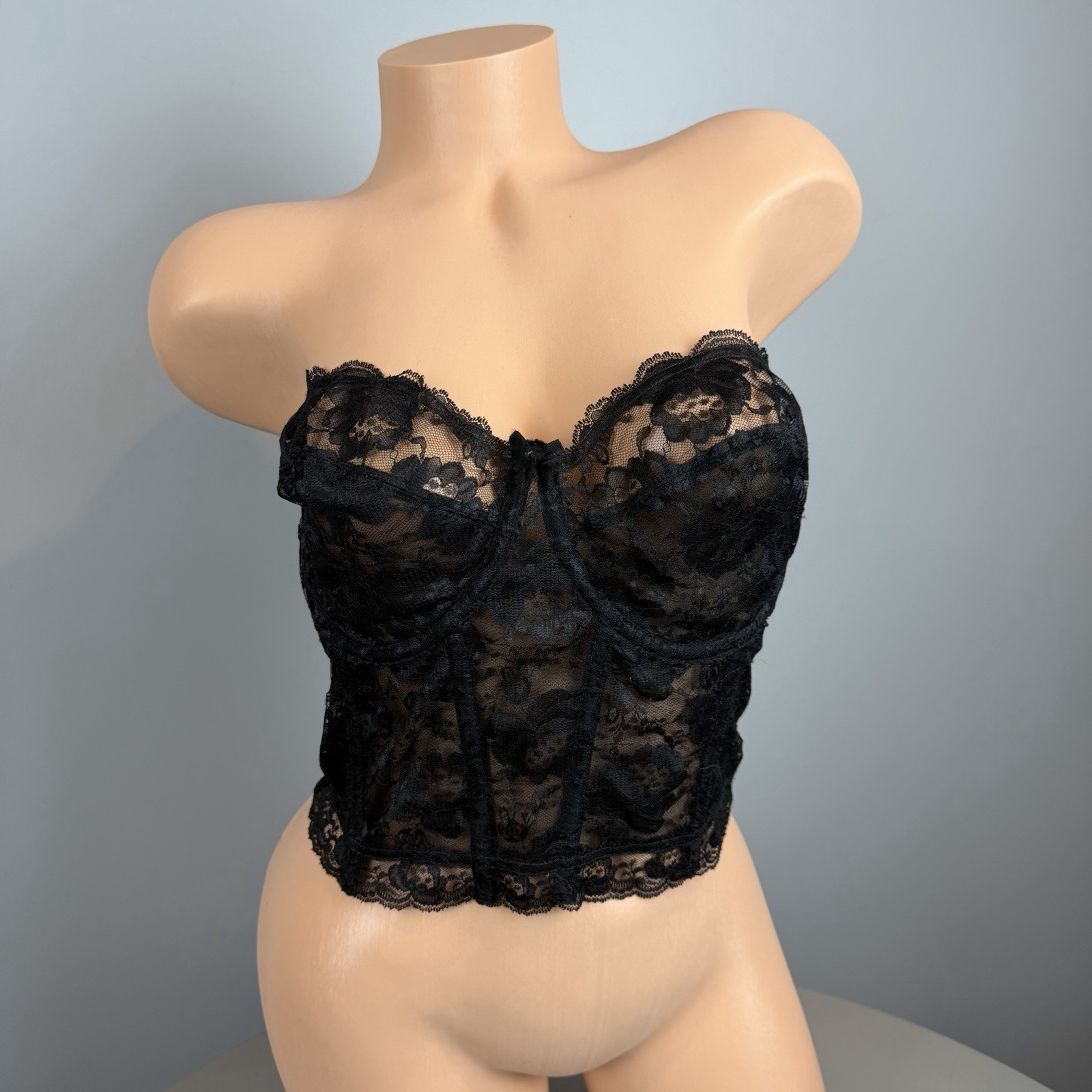 Vintage WYNETTE Black Lace Strapless Longline Bra Bustier Corset Size Medium?