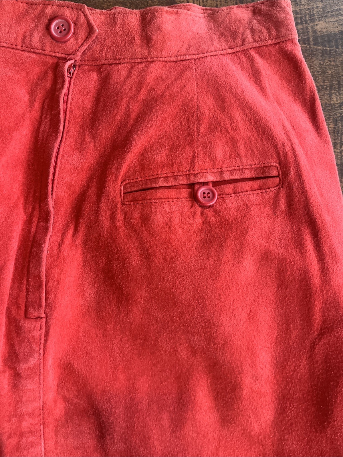 Vintage Toffs Cherry Red Genuine Suede Leather Midi Skirt 10M Old Money Korea