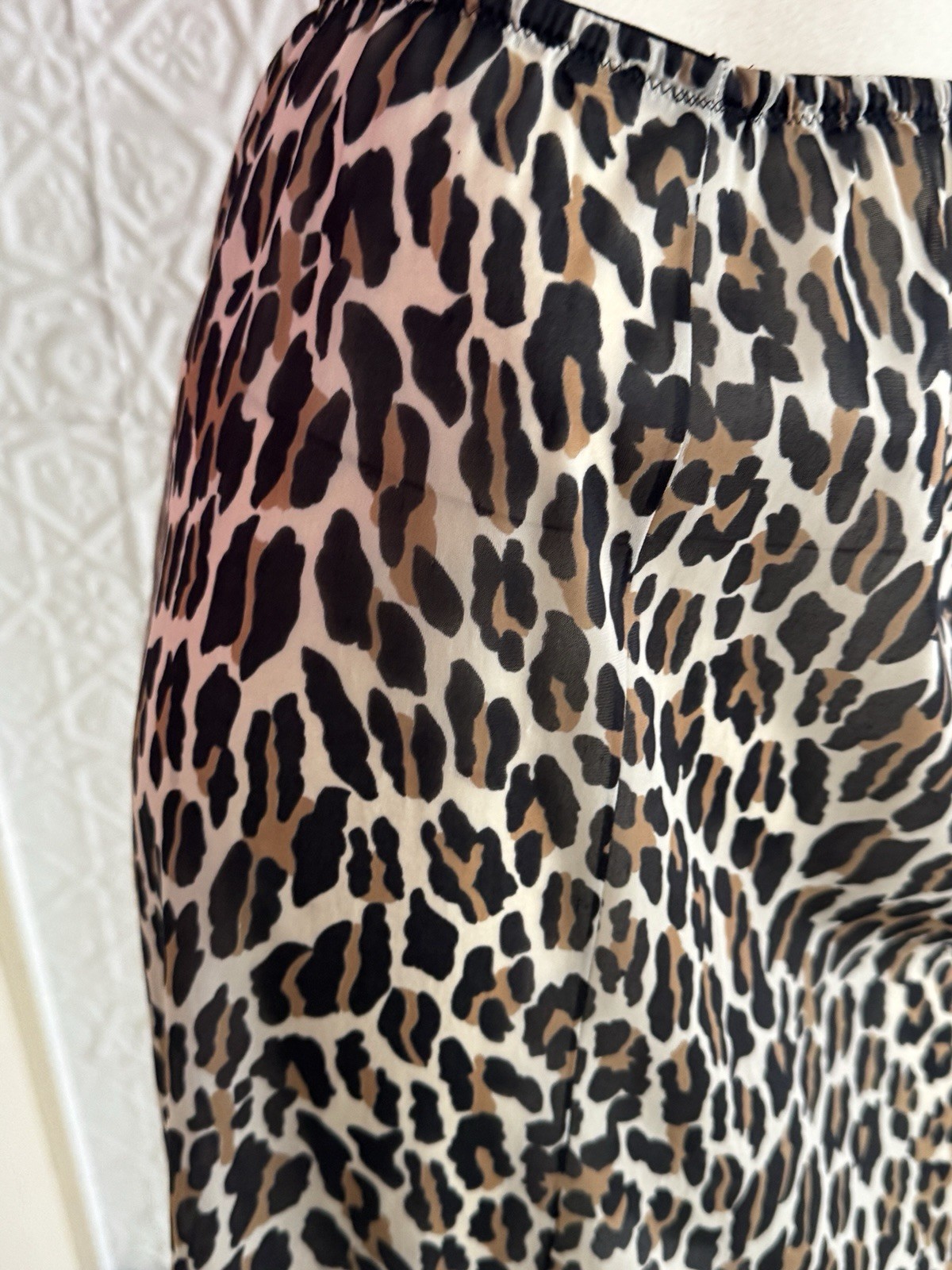 Vintage Vanity Fair Leopard print zig zag hem slip skirt animal kitty midcentury