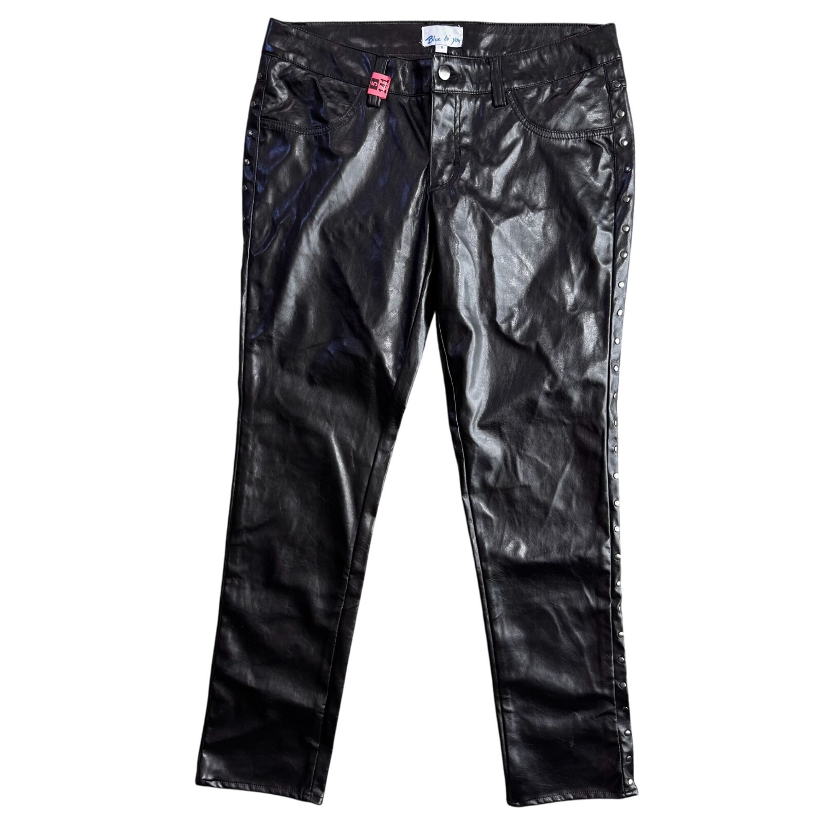 Vtg Blue bi You Faux Leather Studded Pants Womens 11 90s Y2K Moto Rave Goth