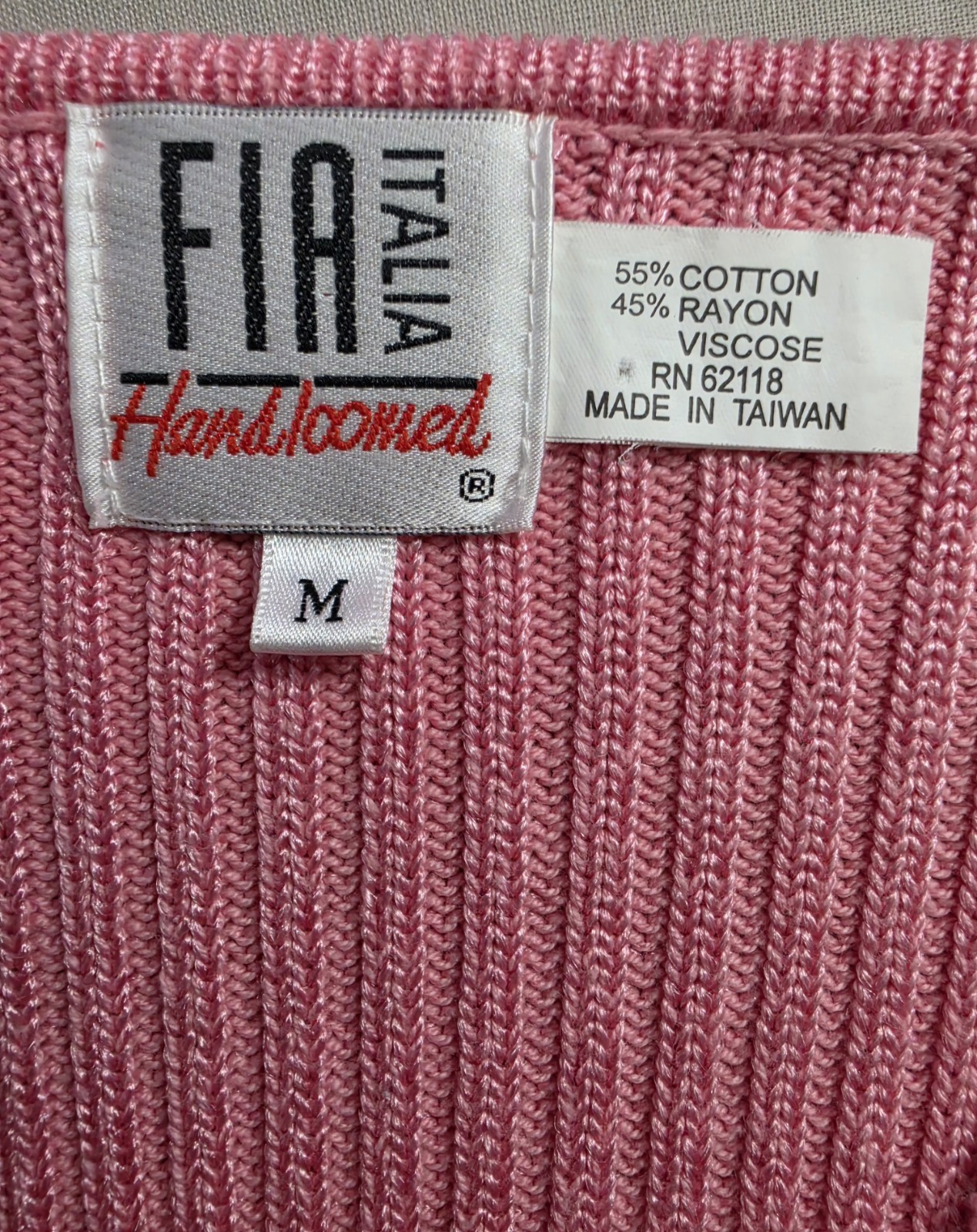 Vintage Fia Italia Handloomed Pink Long Sleeve Wrap Style Sweater Size Medium
