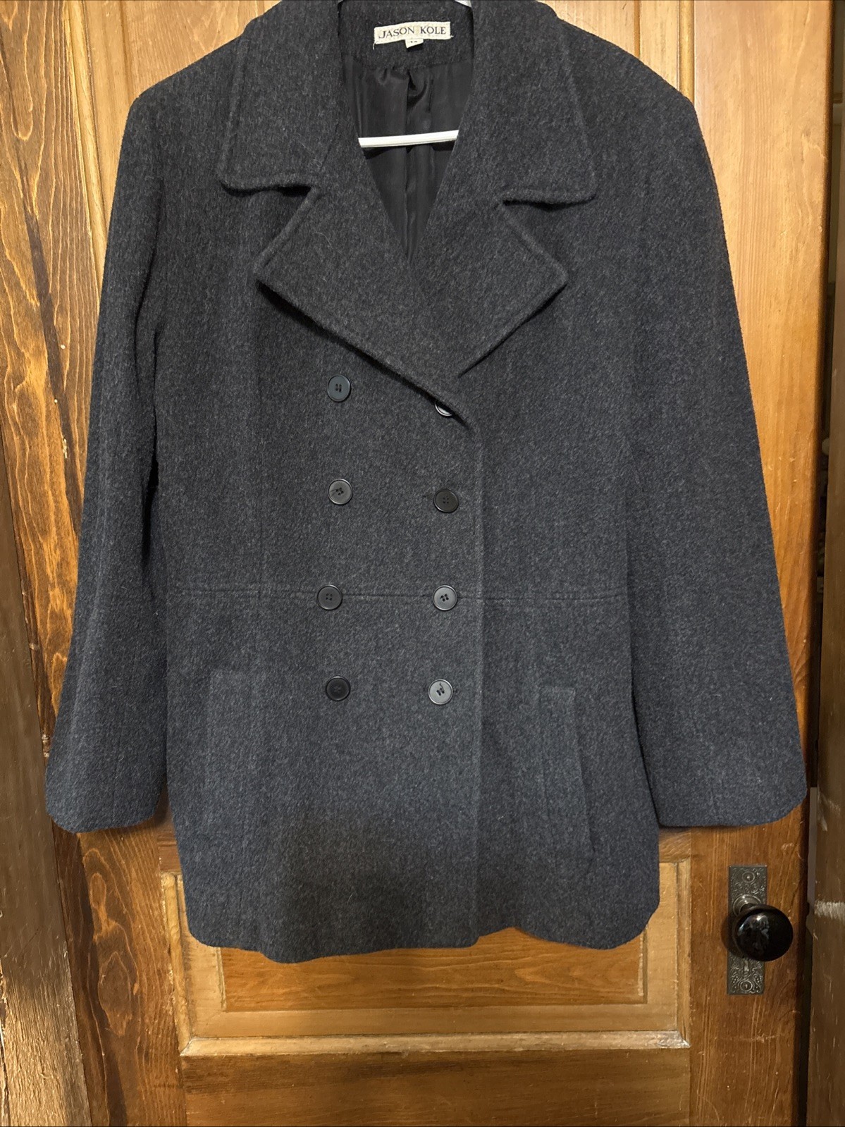 Nice Vintage Ash Black Double Button Down Jason Kole 100% Wool Woman’s Coat