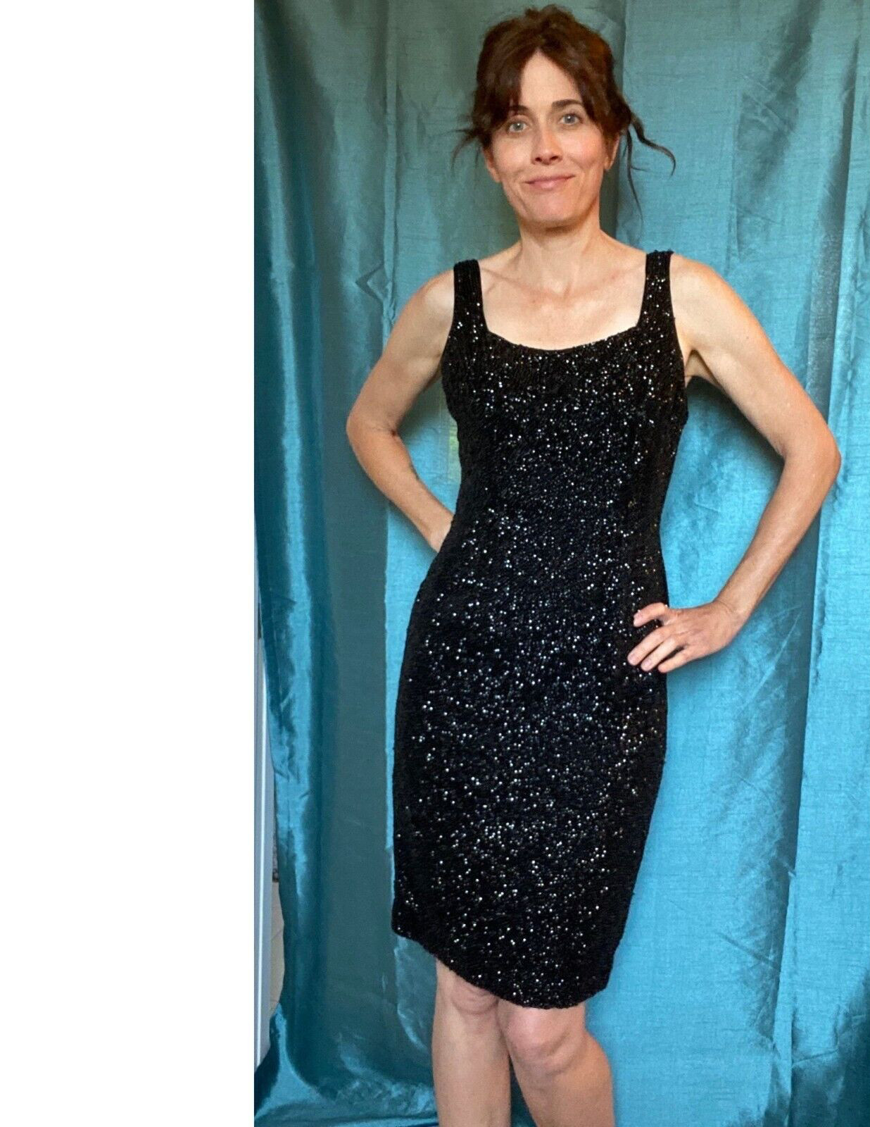 VTG sparkly heavily beaded Sequin Dress S 4 6 sleeveless sexy bodycon low back