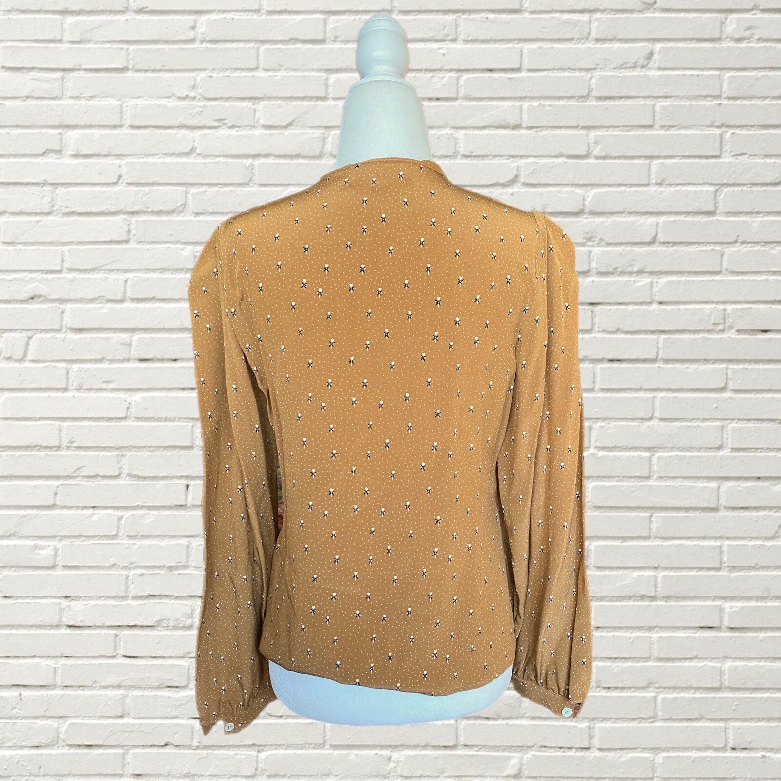 Vintage 70’s Brown Floral Print Silk Blouse – Charles Jourdan Paris Hippie Boho