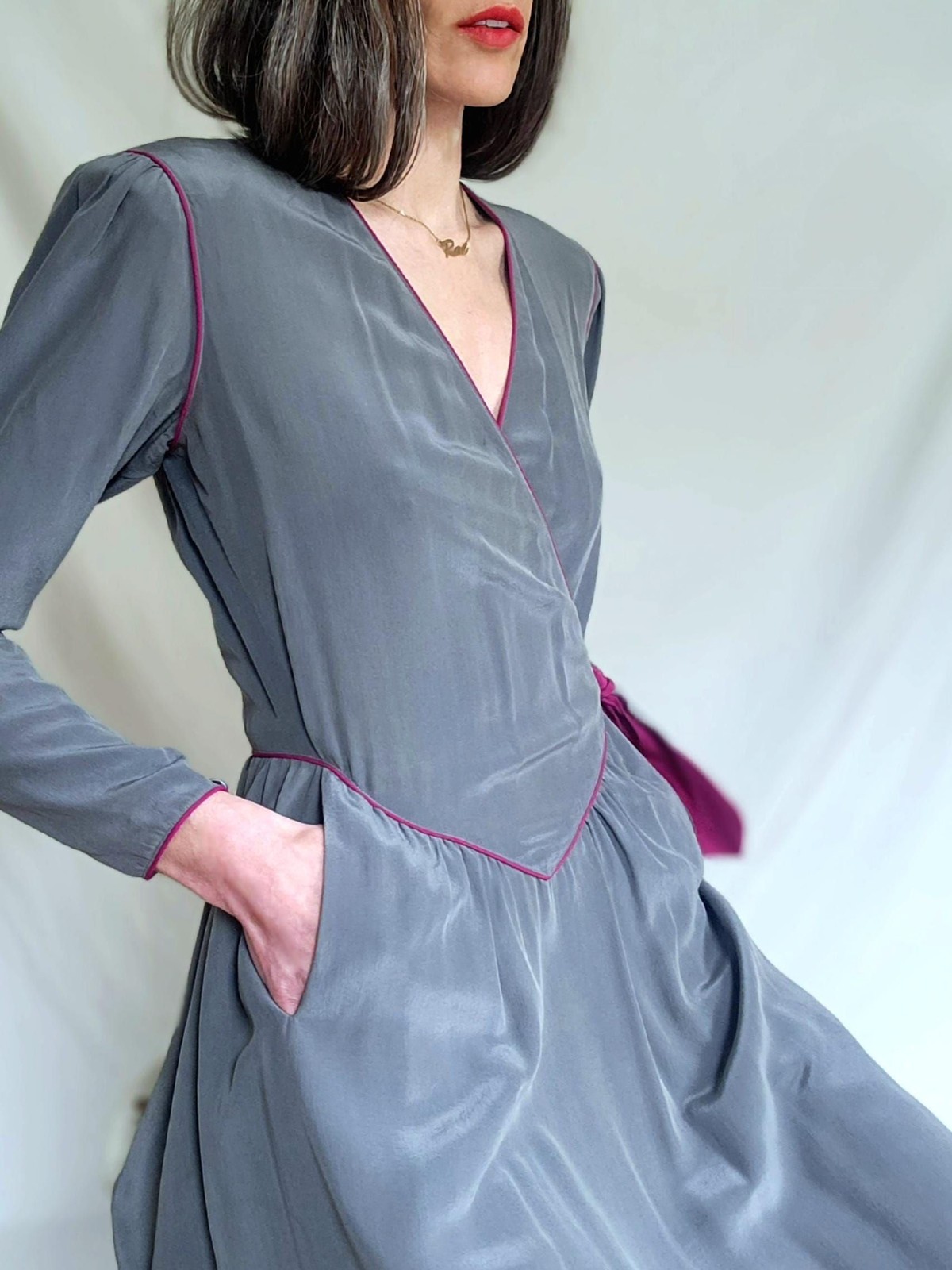 1970s 100% Silk Midi Wrap Dress: Vintage A-line Secretary Dress, 6