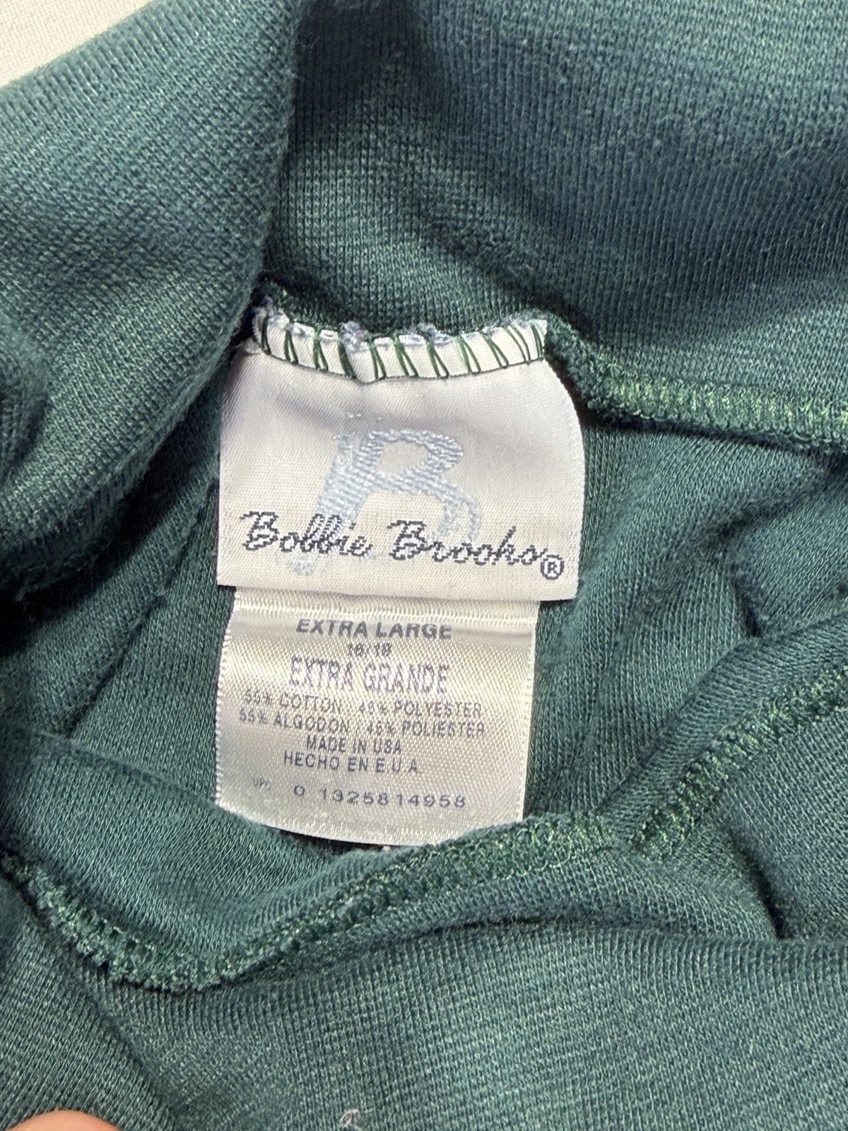 Vintage Bobbie Brooks Turtleneck Shirt Teal Green Stretch Knit Womens XL USA Mad
