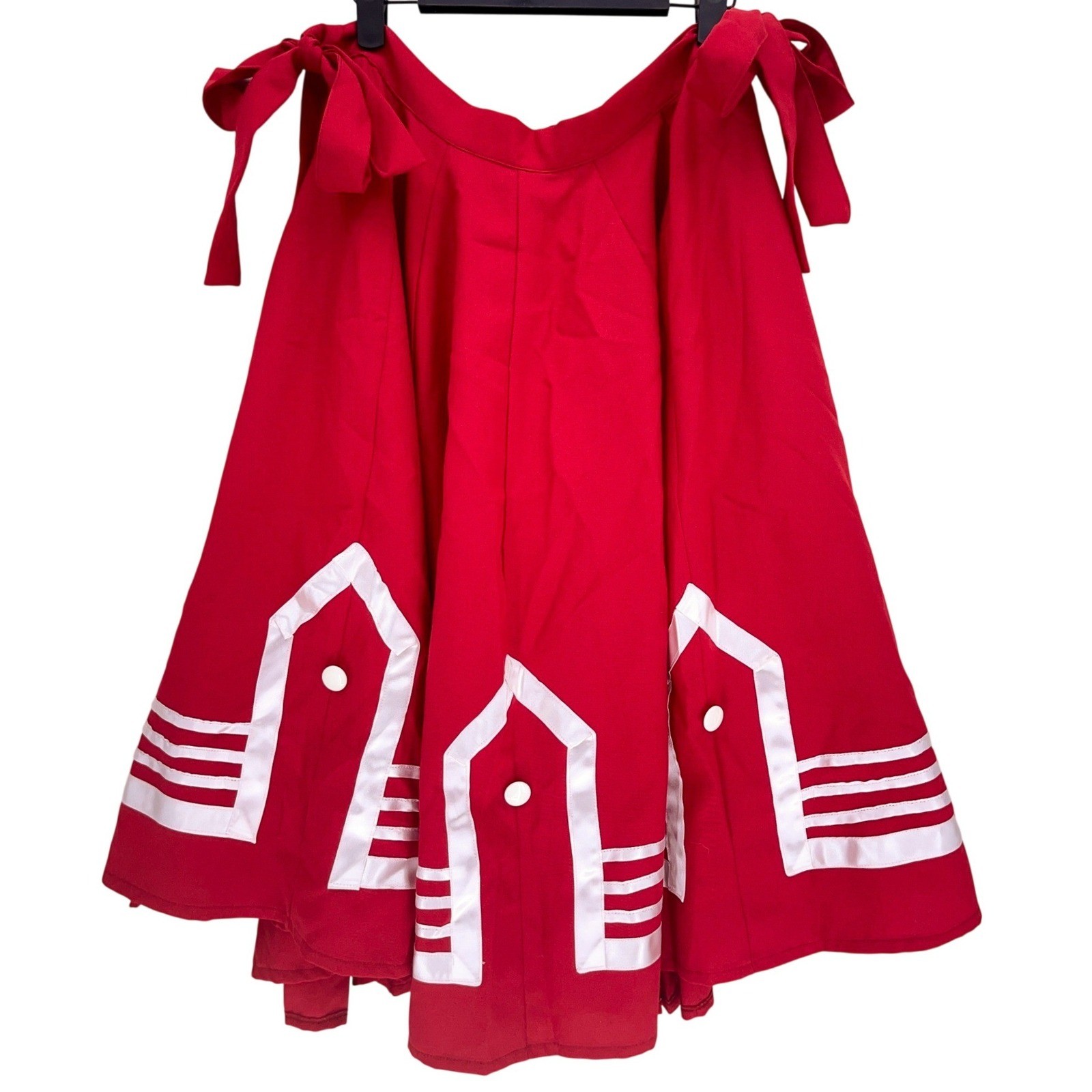 Red White Sailor Ribbon Trim Circle Skirt Medium Nuevo Leon Retro Rockabilly Tie