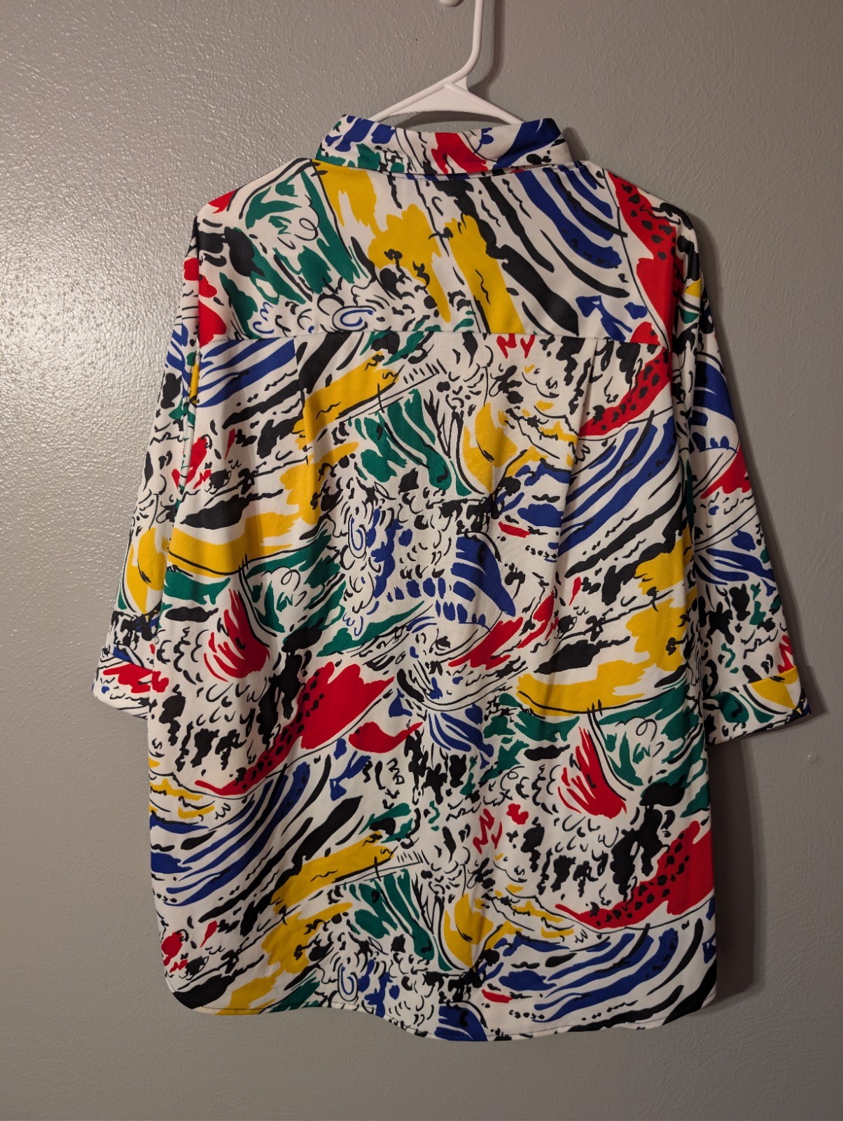 Vintage 80s Top Notch Abstract Art Paint Splatter Button Up Shirt Women Plus 18W
