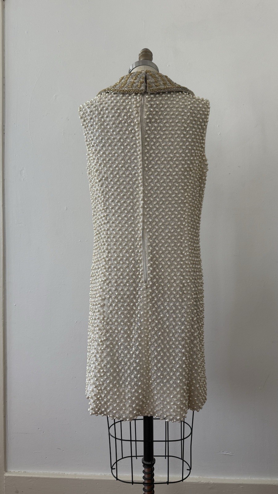 1960s Alexander’s Heavily Beaded Embellished Lace/Faux Pearl Mini Dress Couture