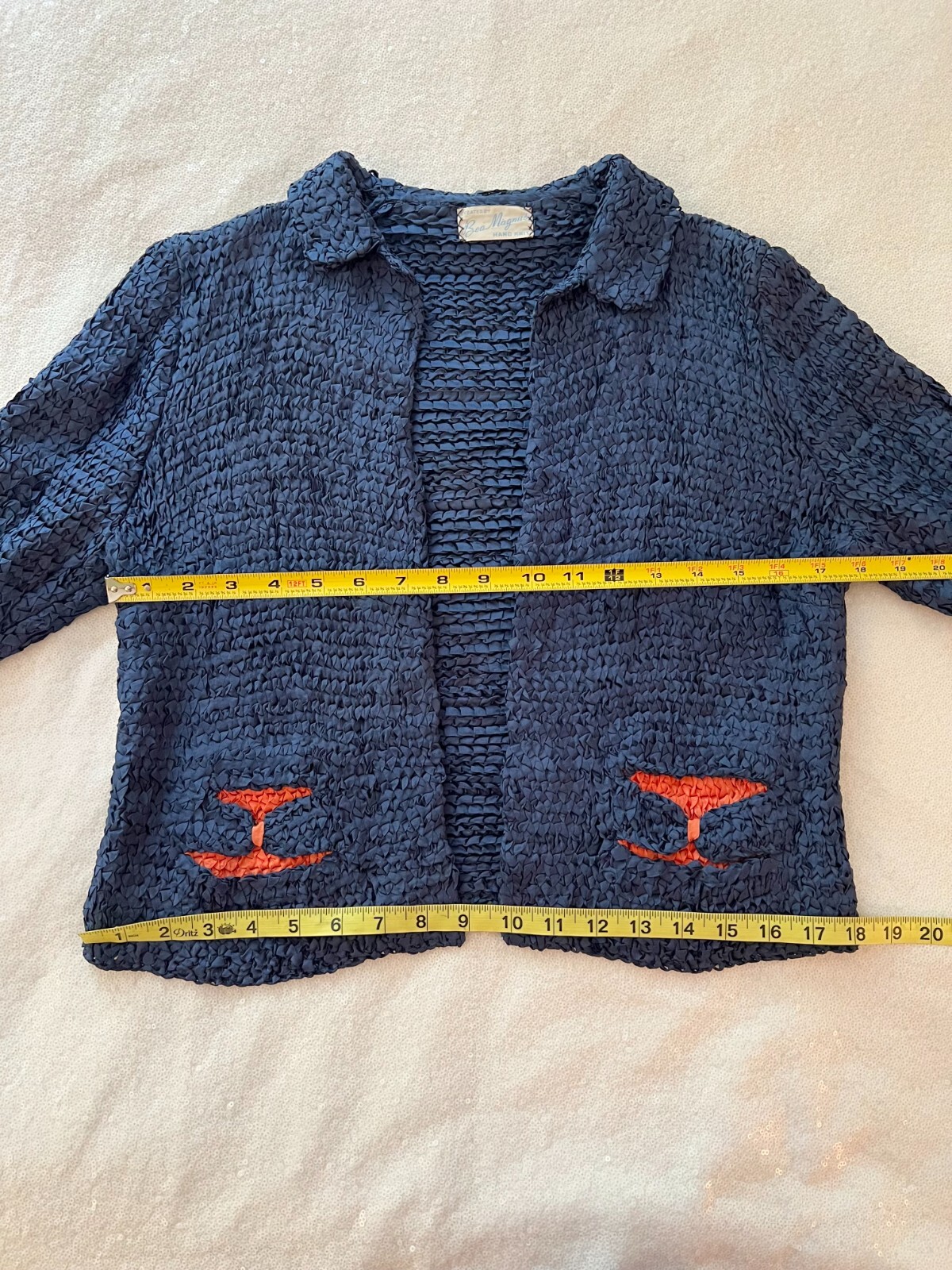 1940s Vintage Bea Magnus Navy Blue Ribbon Knit Dress and Sweater Set – S/M
