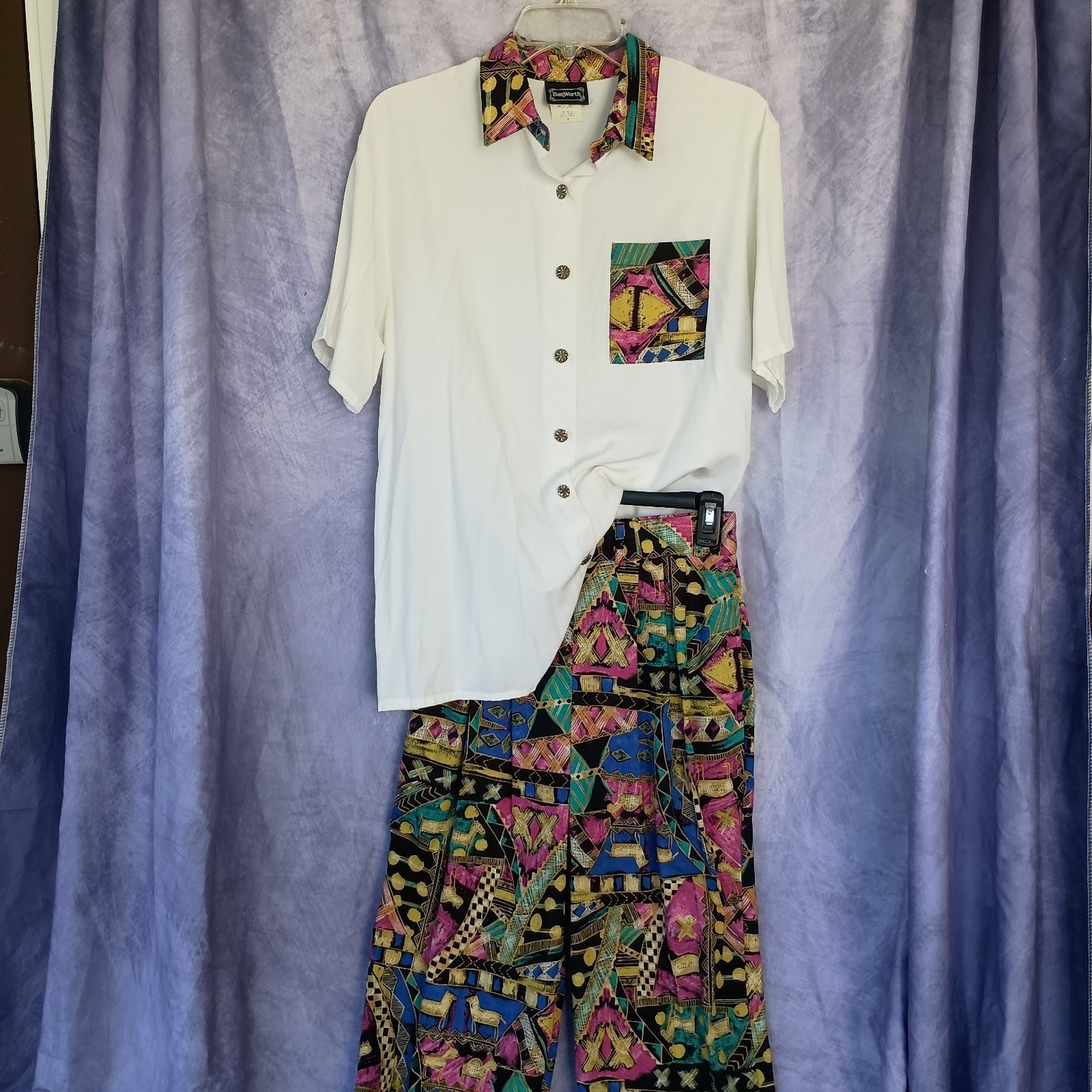 Vintage 90s BonWorth Matching Two Piece Abstract Print Shirt Pants Set