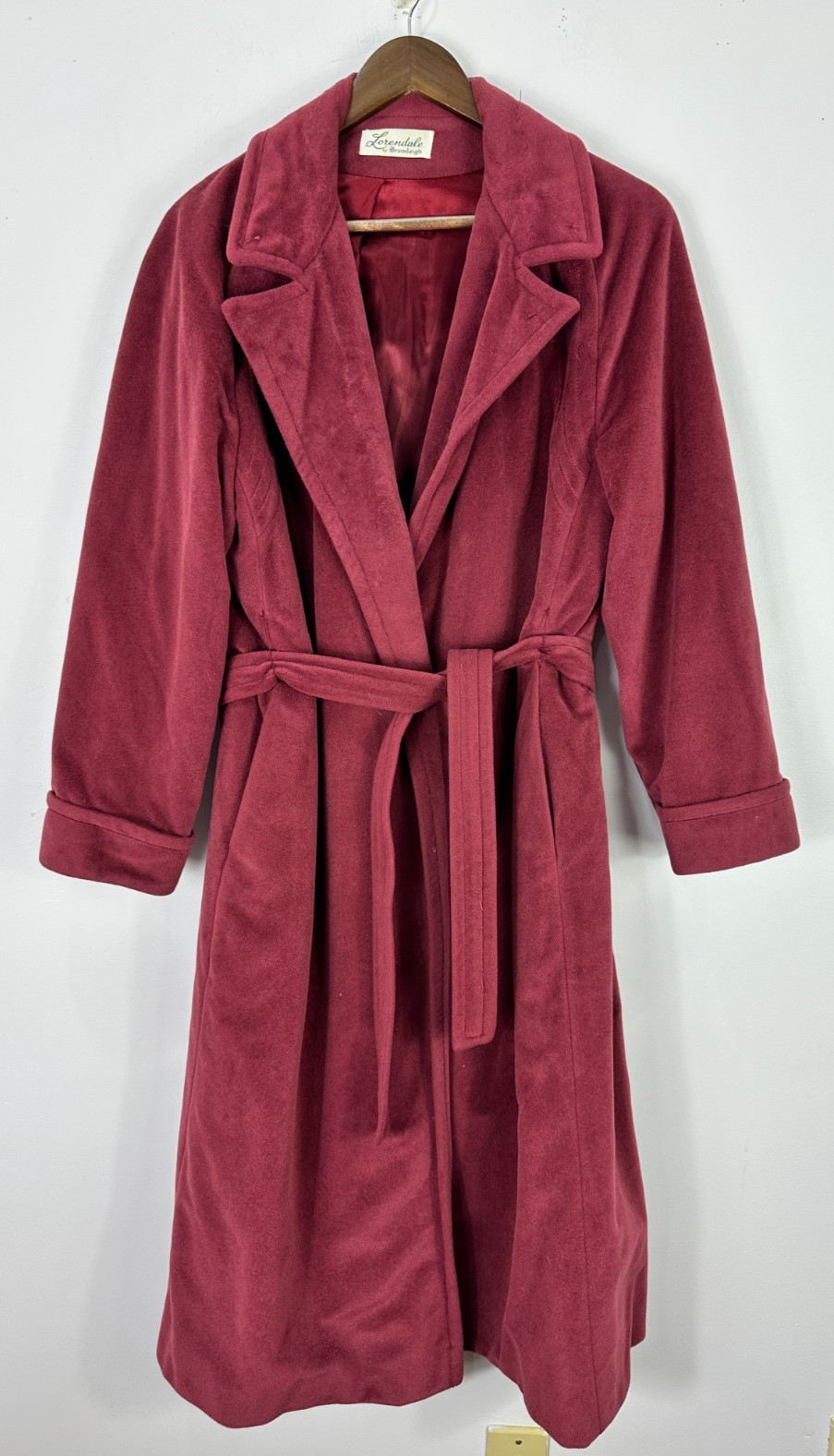 Lorendale Vtg Wrap Coat Womens M Burgundy Faux Suede Belted Long Trench Jacket