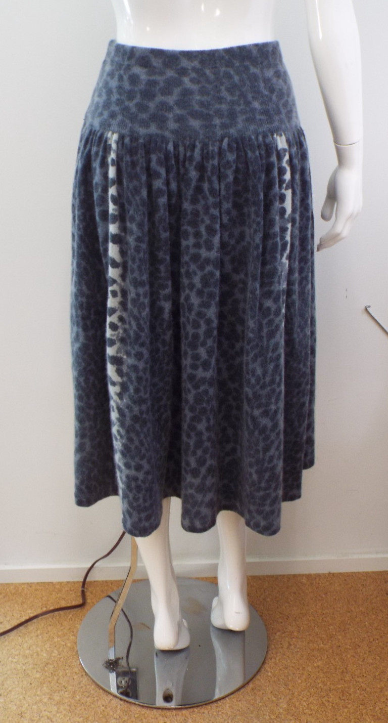 Vintage 1980s KENZO Sweater & Skirt Lambswool Angora Gray Animal Print Blue