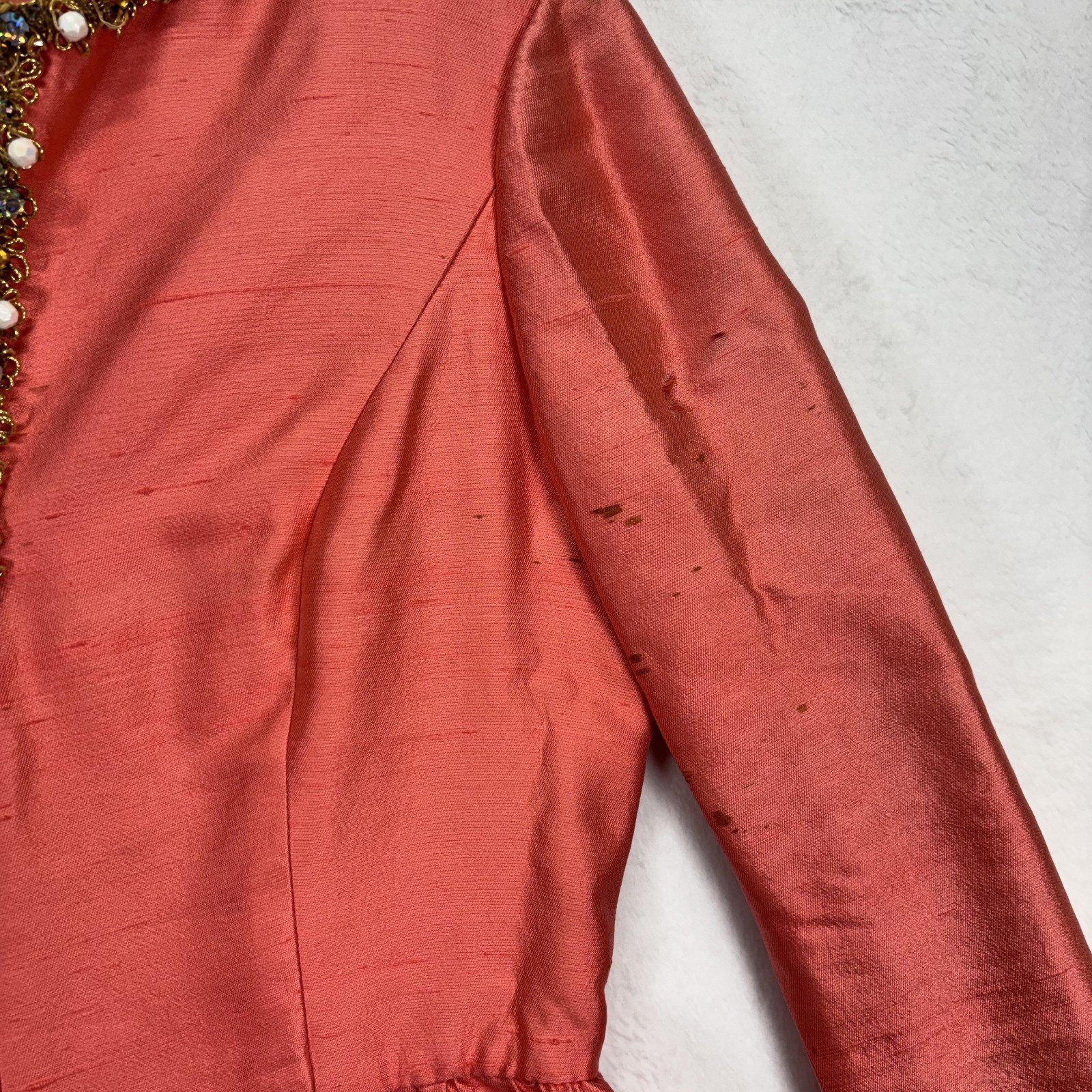 Vintage Gino Charles Dress Silk Wool Pink Beaded V Neck Mod Cocktail 60s Size 6