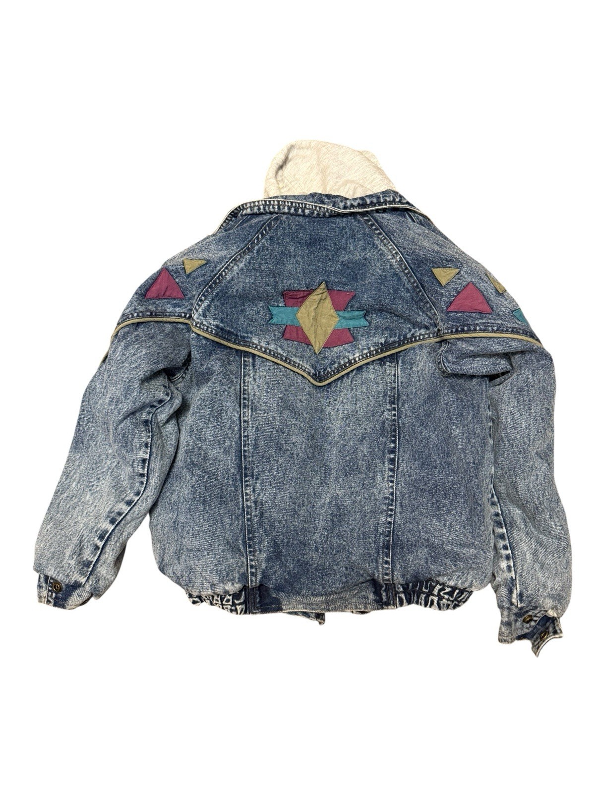 Street Worn VTG Acid Wash Denim Hoodie Jacket Aztec 90s Style Streetwear Sz 10