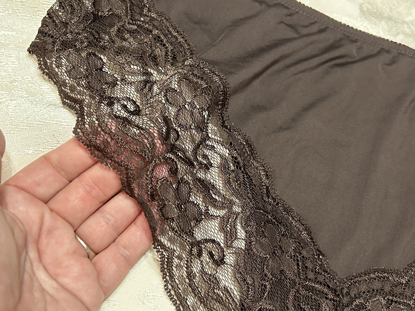Vtg Unbranded 170593X Sheer Lace Polyester Cheeky Hipster Sz 10 Brown Panties