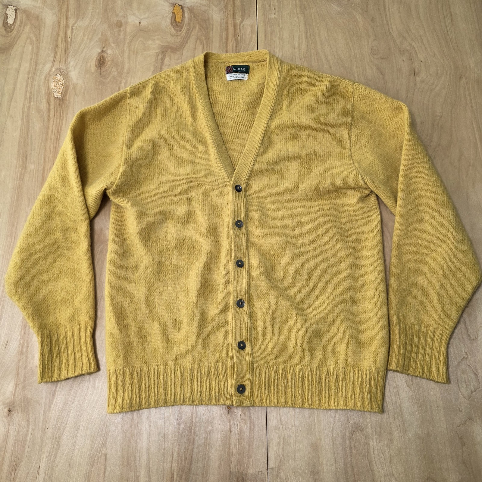 Vintage McGregor Cardigan Women’s Sz L yellow Wool Blend 60s 70s RARE