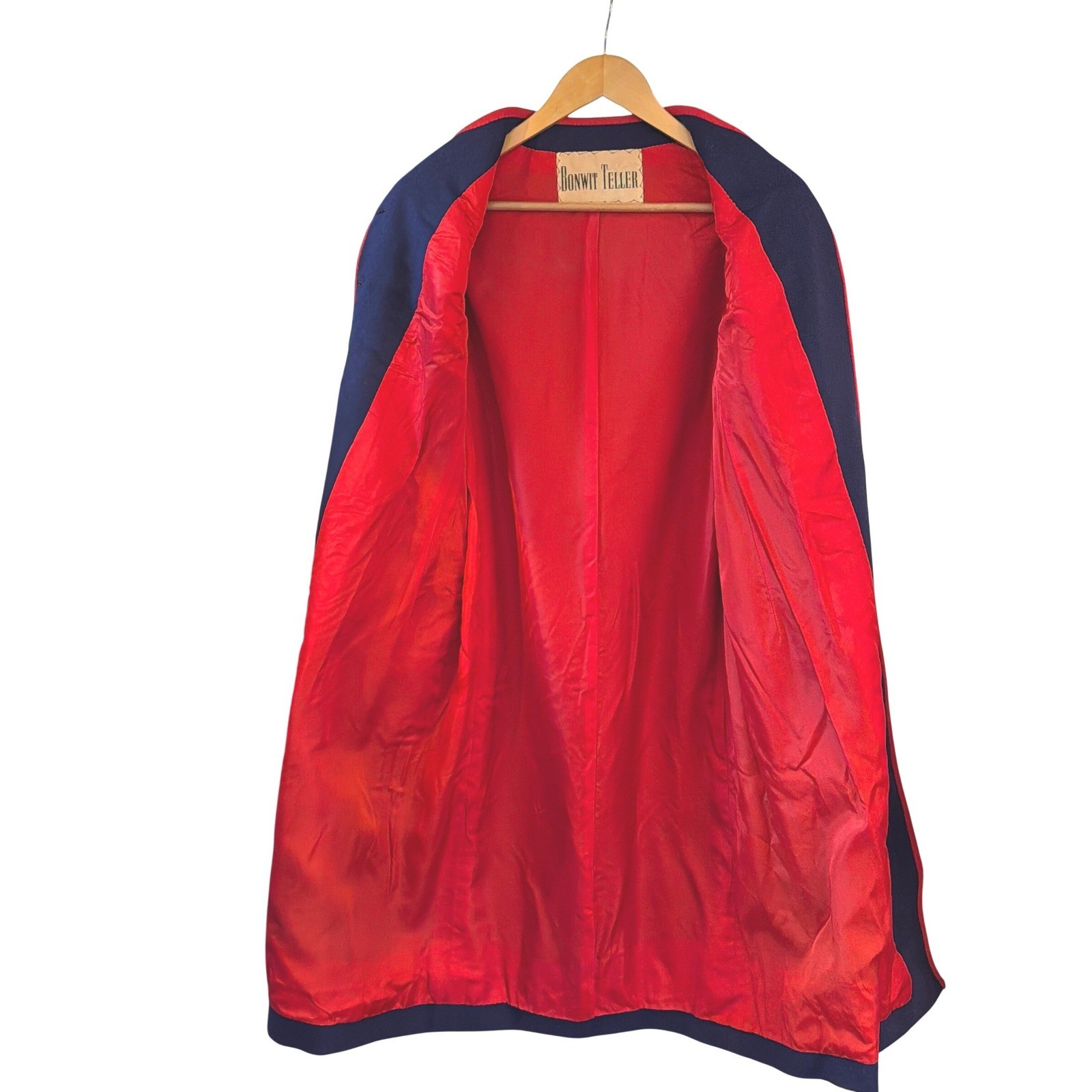 Vintage 60s L’Empereur Paris Bonwit Teller Wool Coat France Navy Red Sz 14
