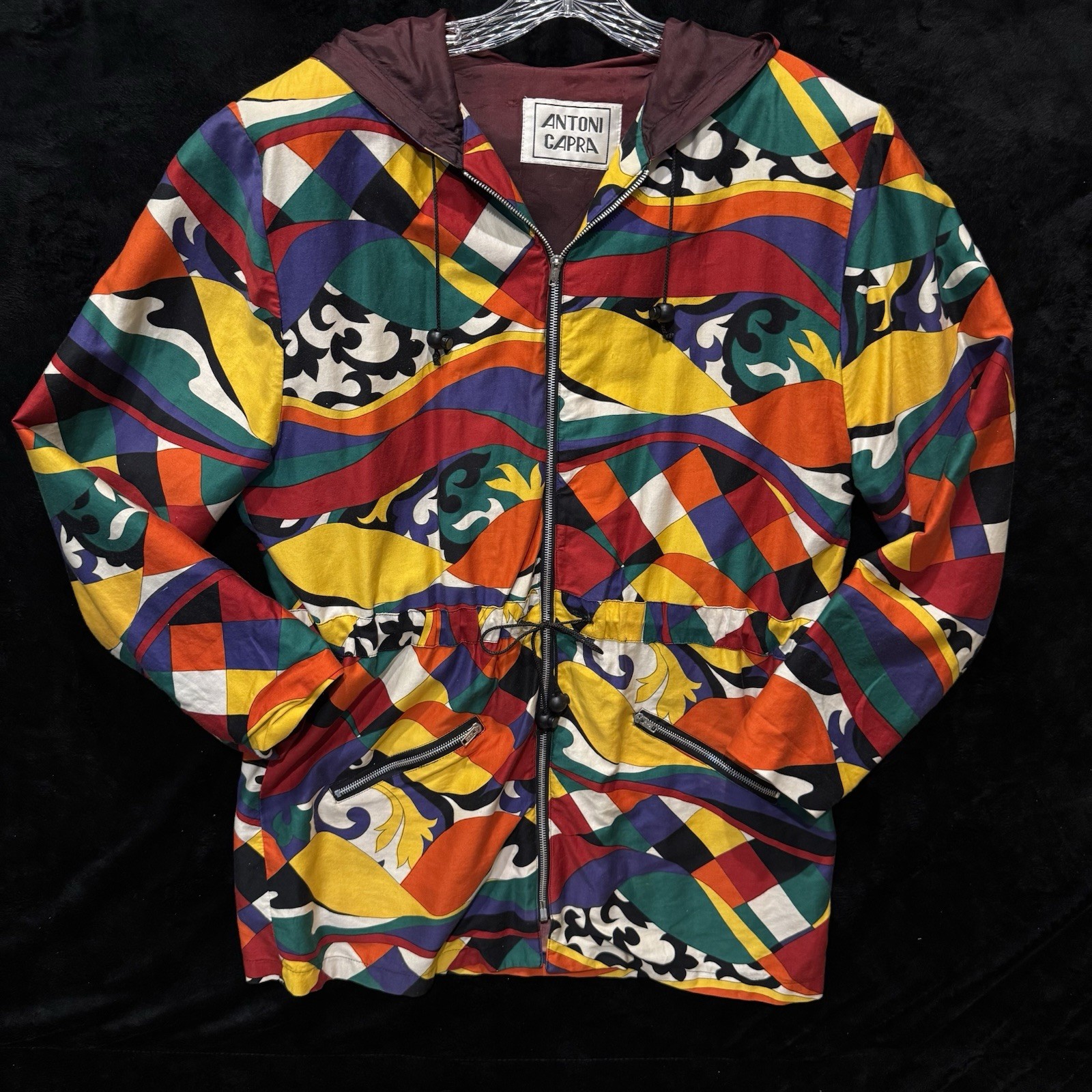 Vintage 80s 90s Antoni Capra Abstract Geometric Cotton Zip Jacket Size OS Retro