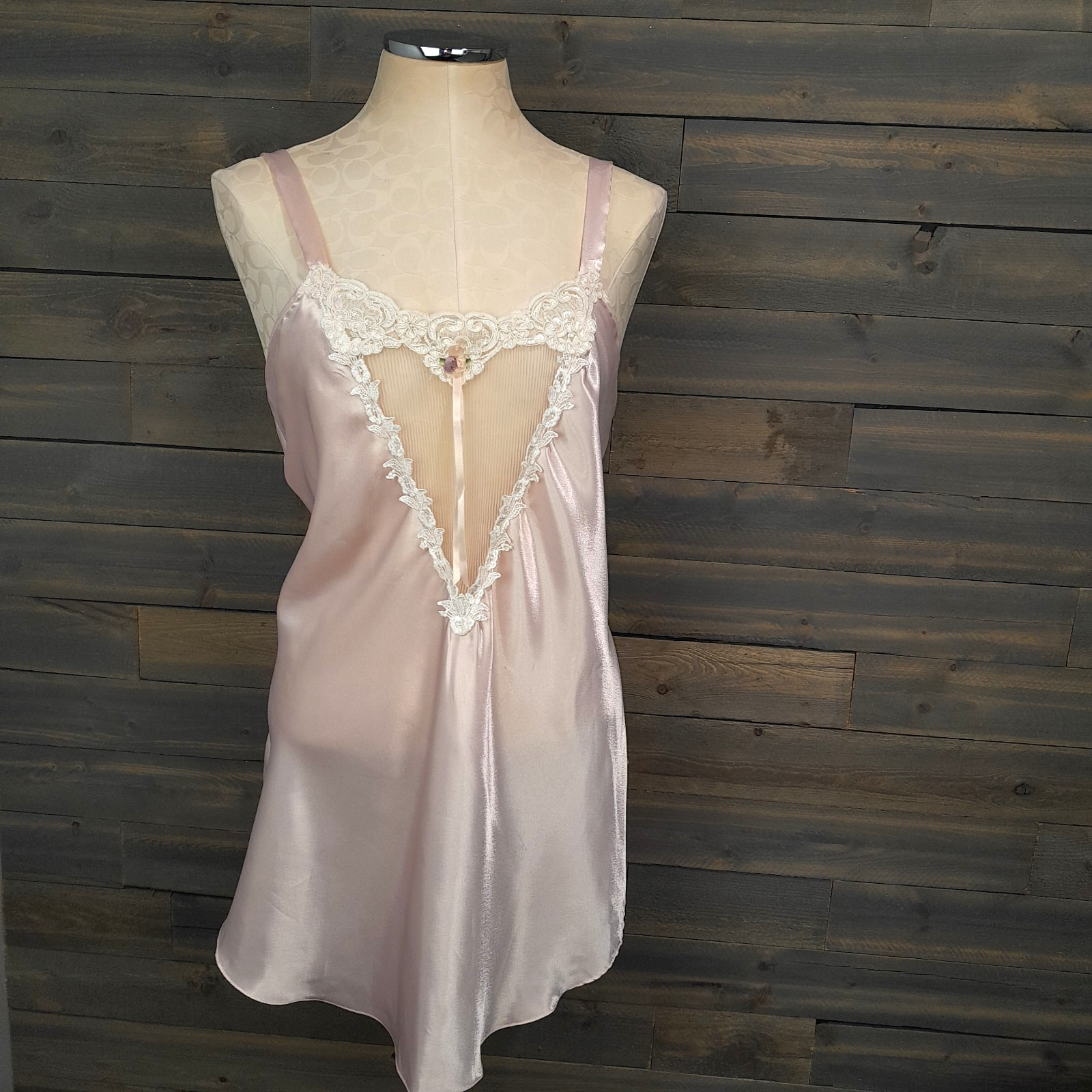 Vtg Intimate Concepts Terry Russo Nightie Womens M Pink Liquid Satin Lingerie