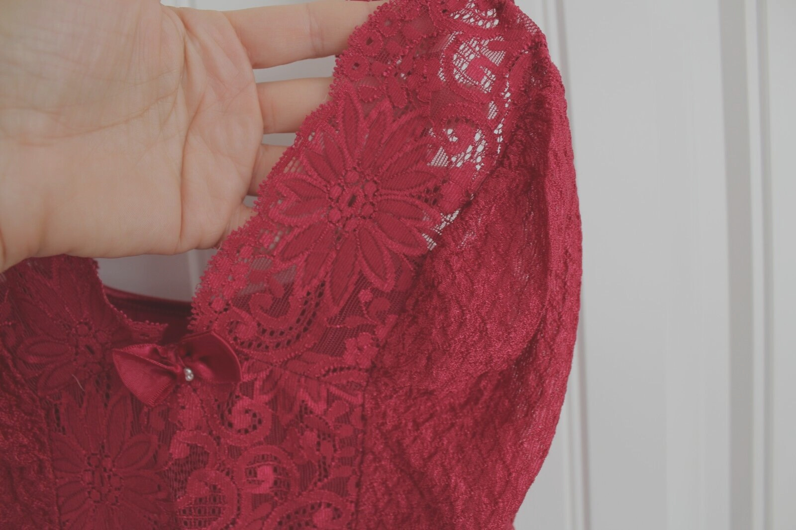 Vintage Burgundy Wine Lace Babydoll Bodysuit Teddy Night Lingerie Small