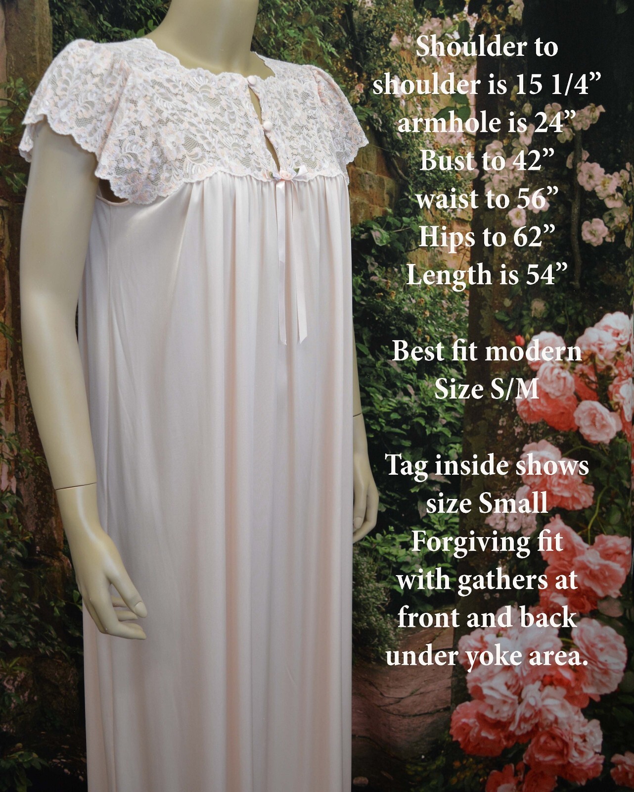 SHADOWLINE Pink Negligee Night Gown, Lace, Satin Ribbon, Feminine, NOS, Vintage