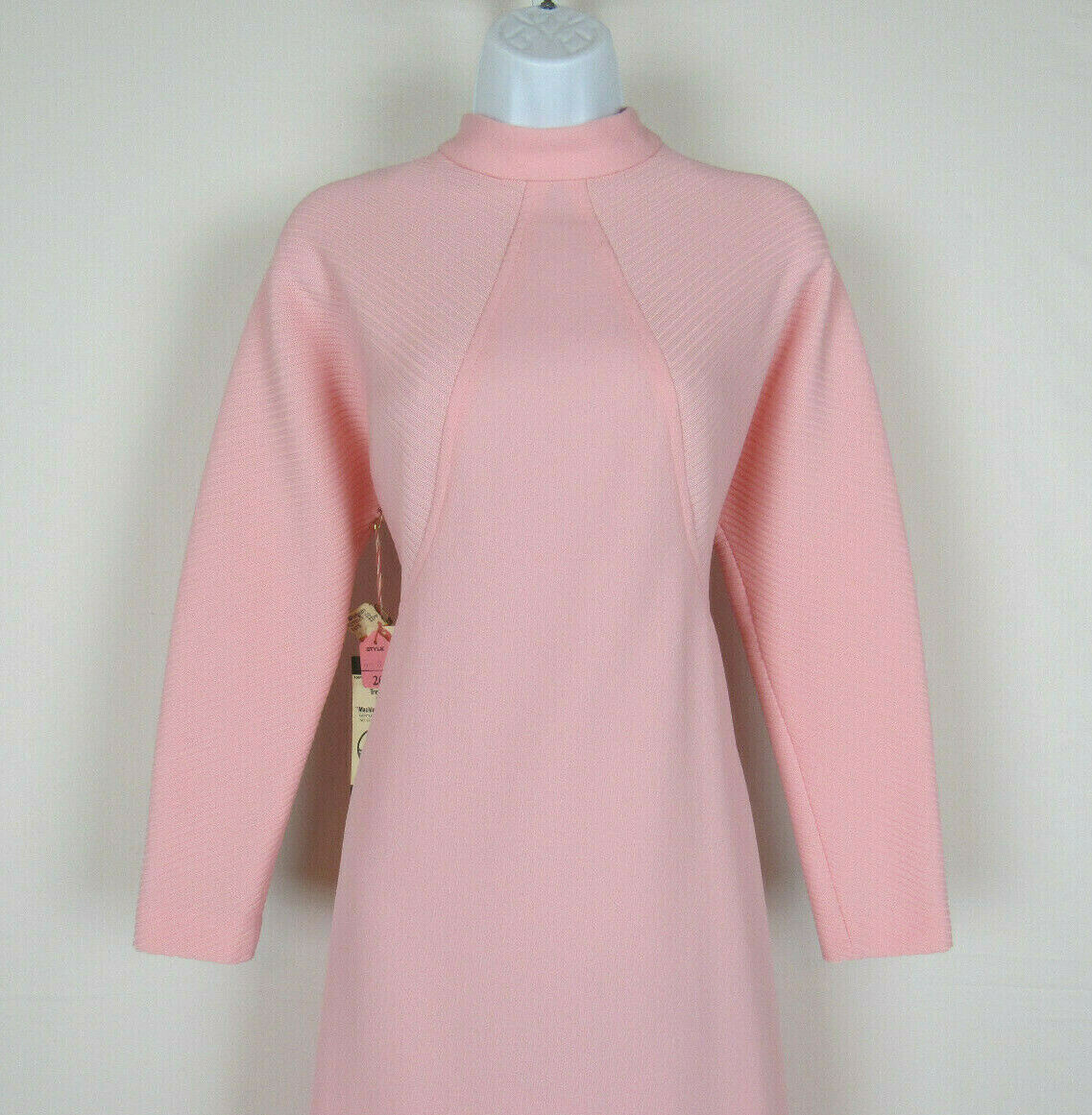 VTG 1960s 70s EDITIONS IN FASHION PINK POLYESTER DRESS RIBBED BODICE LONG SLEEVE