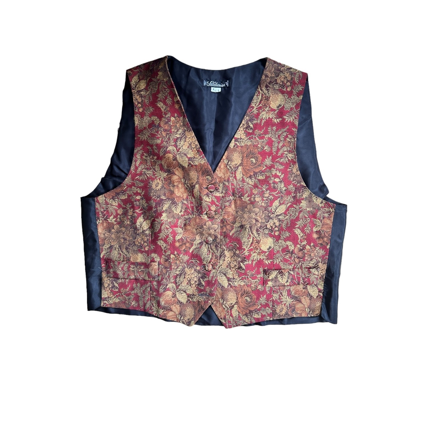 Saldarini Silk Wool Blend Vest Burgundy Fall Floral Brocade Made in Italy M/L