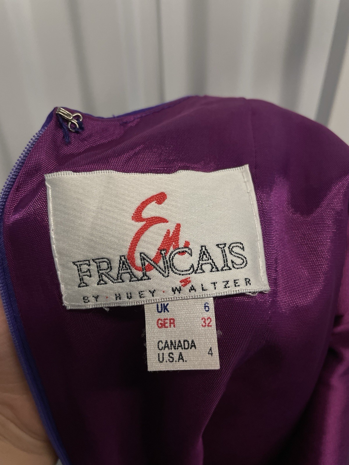 VTG 80s Francais by Huey Waltzer Purple Back Cutout Power Shoulder Dress US 4