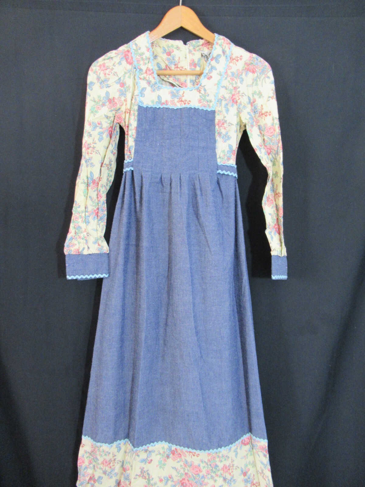 Vintage 70’s Hippie Boho Prairie Festival Maxi Dress Rickrack PBJ Long Sleeve