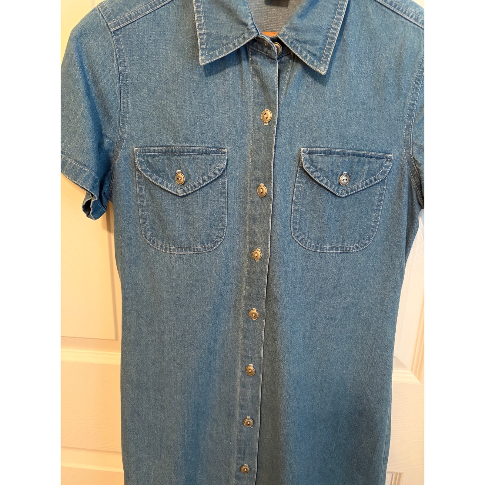 Vintage Jody California Womens Denim Maxi Shirt Dress Blue Button Front USA Made