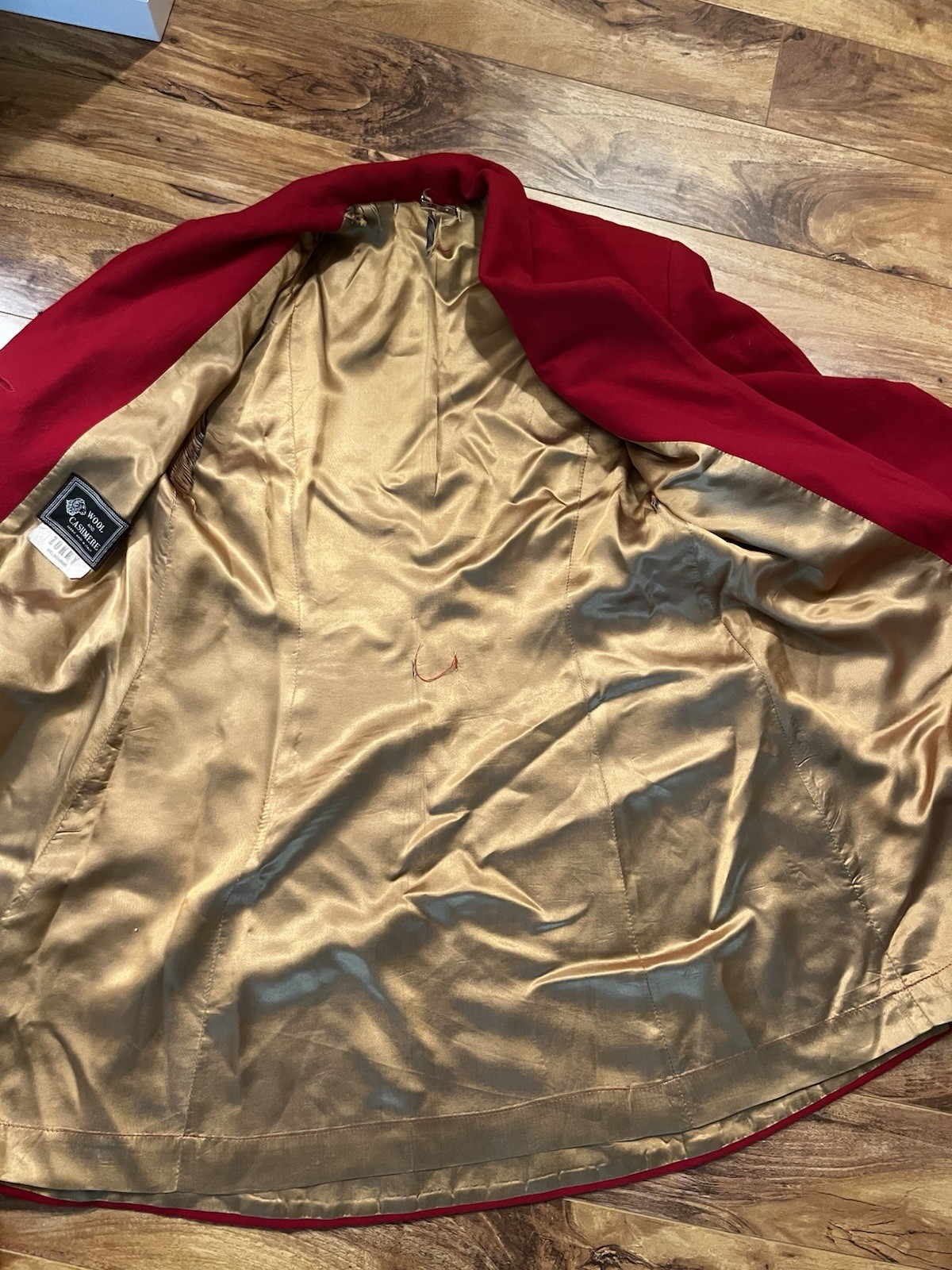 VTG Ladies Cherry Red Cashmere and Wool Blend Coat, Asymmetrical Collar