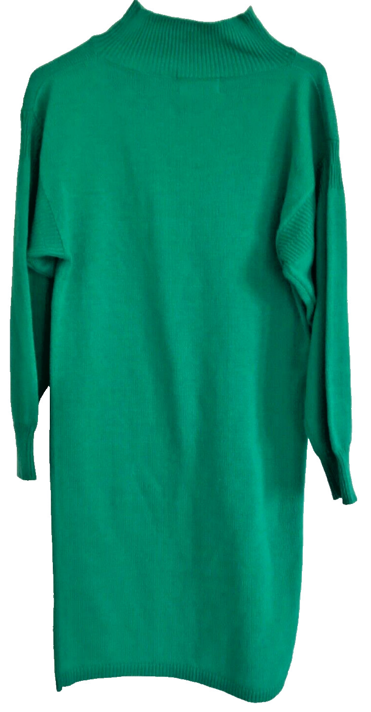 Vintage Green Felted Long Sleeve Dress, Midi Handmade Retro Collar