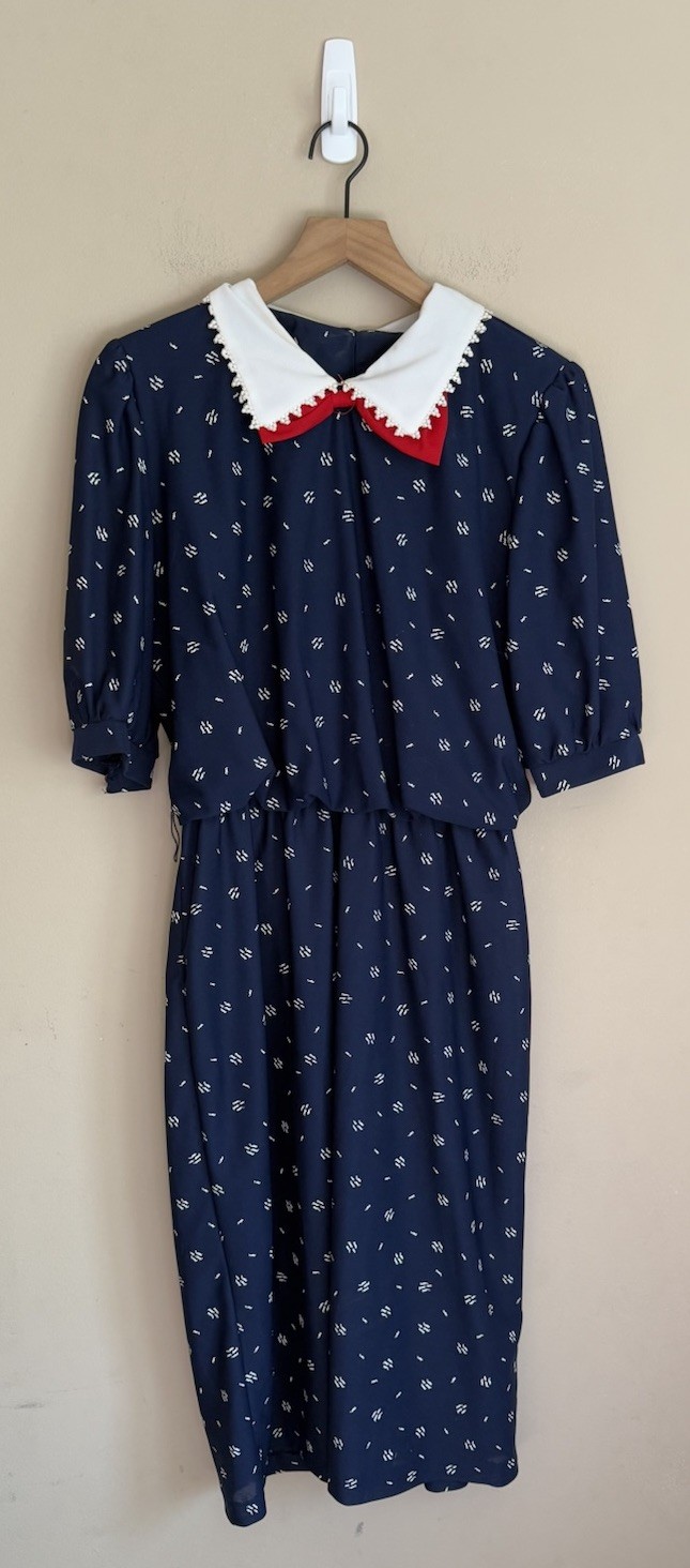 Vintage Dress 1970s 1980s Secretary Office Bow Shirt Womens Size 10 12