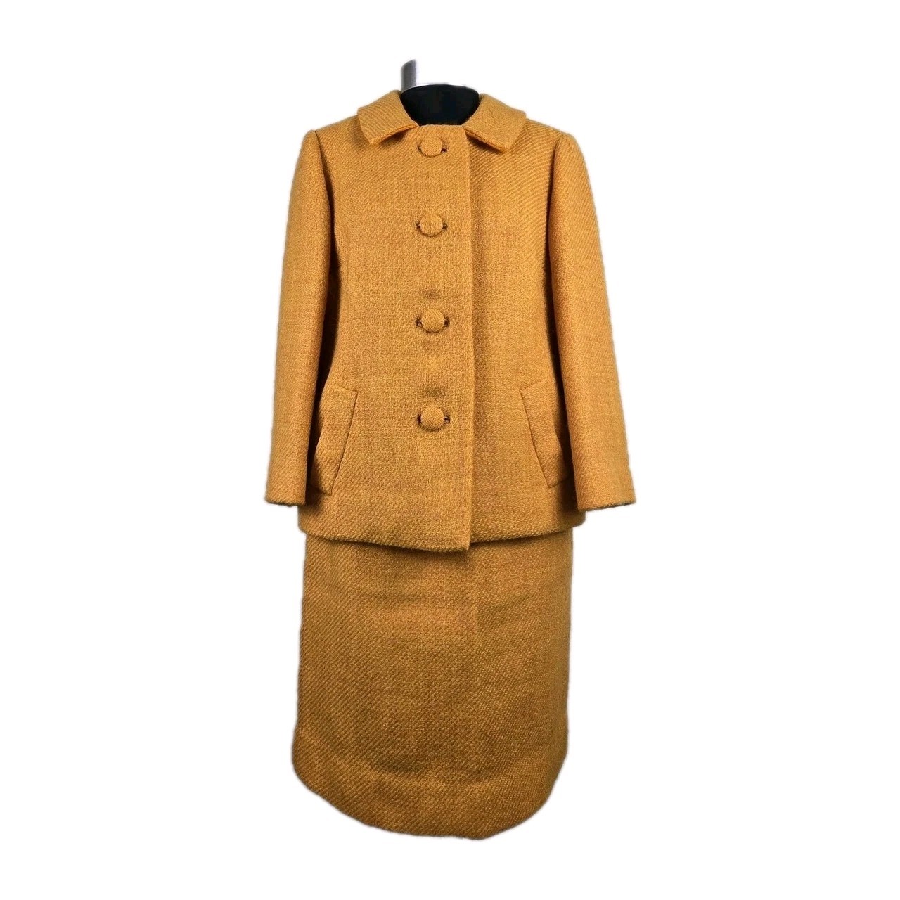 Vintage 1960s Women’s Rust Yellow Bouclé Wool Skirtsuit Mad Men Size 12