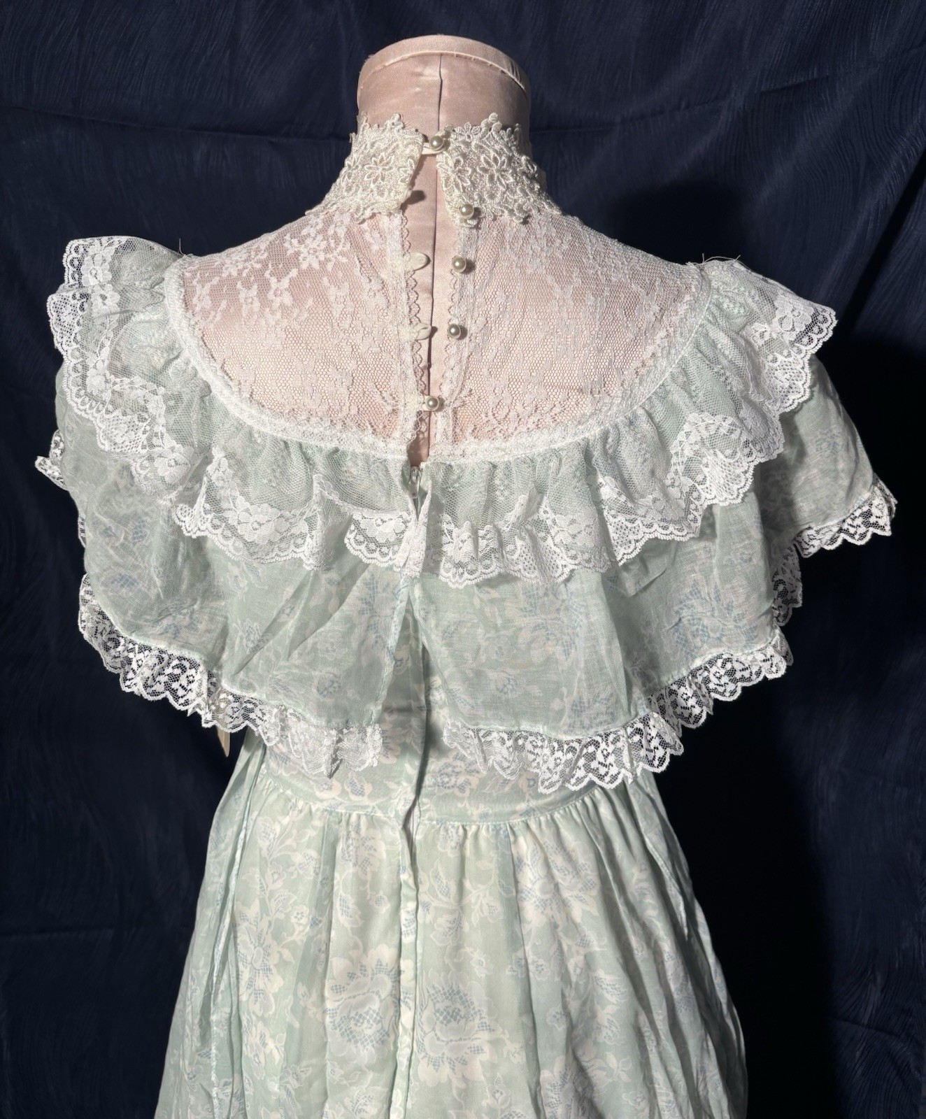 Gunne Sax by Jessica McClintock 1980s Blue Prairie Lace Ruffle Dress 5 New