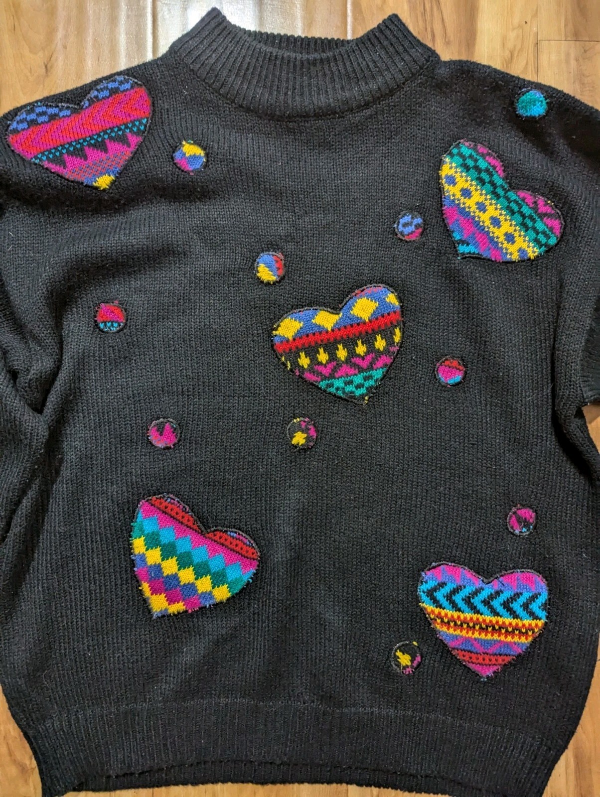 Vintage 80s Glamour Girl Colorful Hearts Sweater