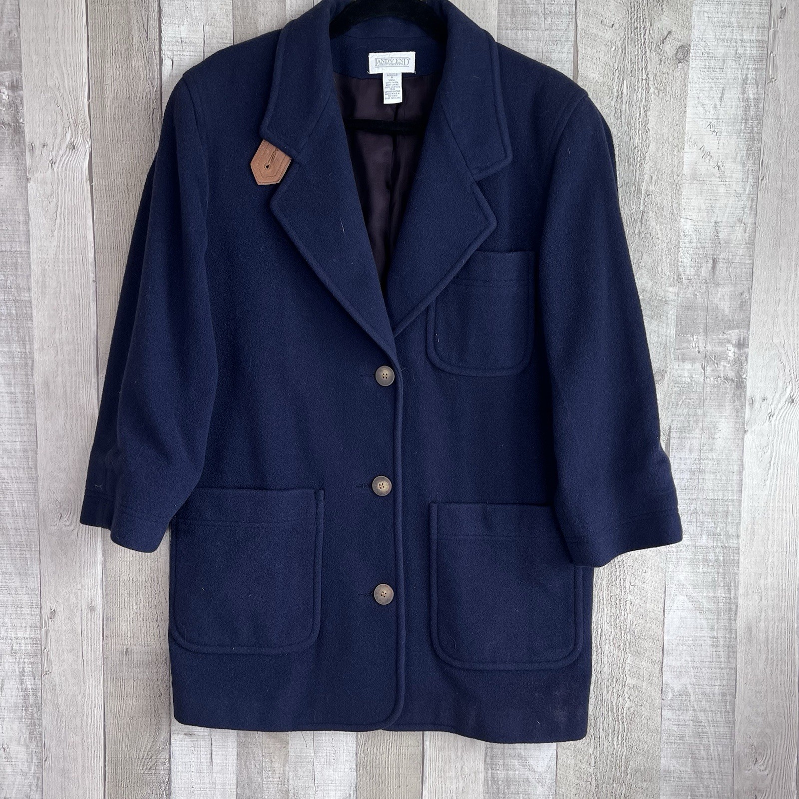 Vintage 80s Lands End Direct Merchant Wool Blazer Women Size 6 Navy Jacket USA