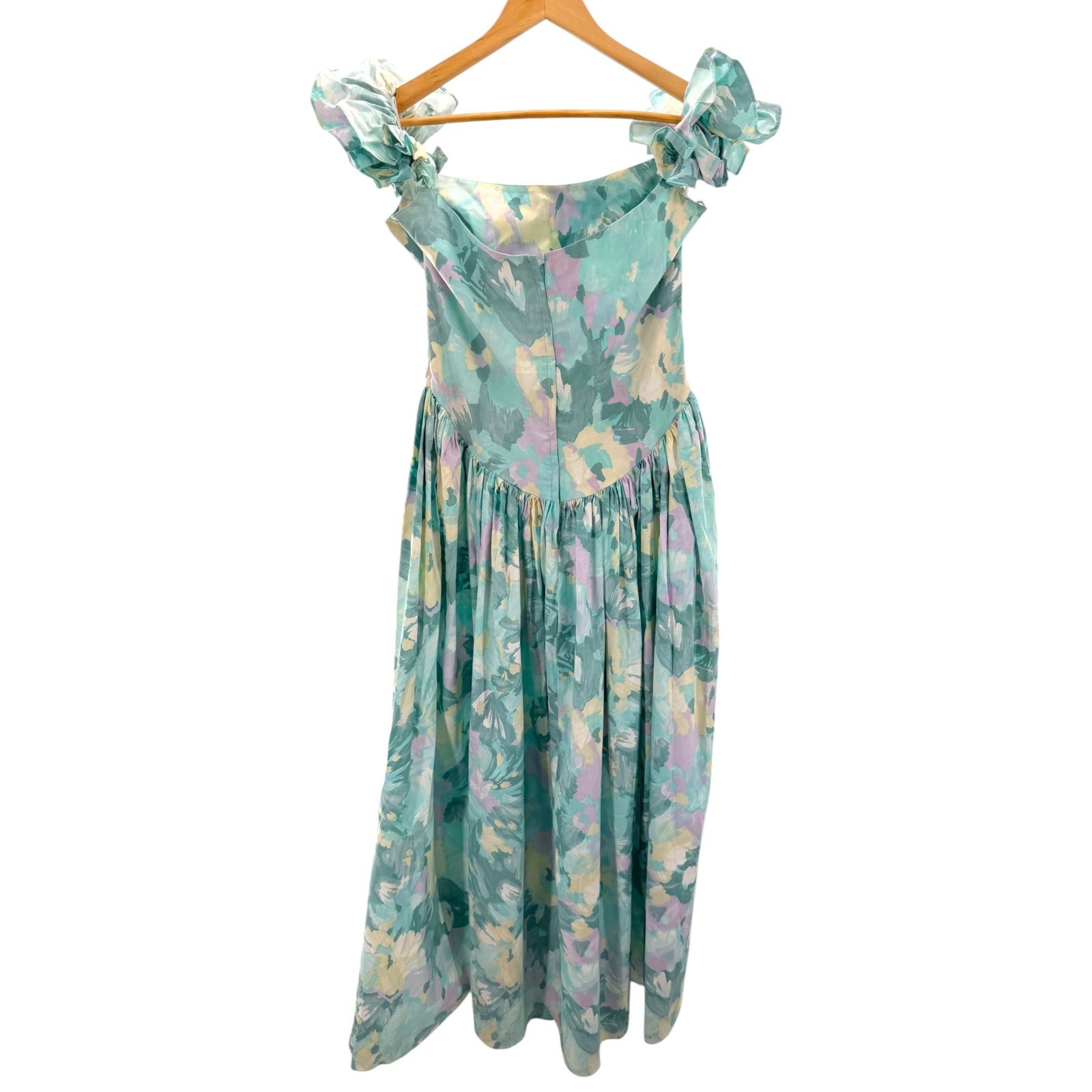 Vtg Dance Allure Alfred Angelo Floral Cotton Maxi Dress Ruffle Sleeves Cottage M