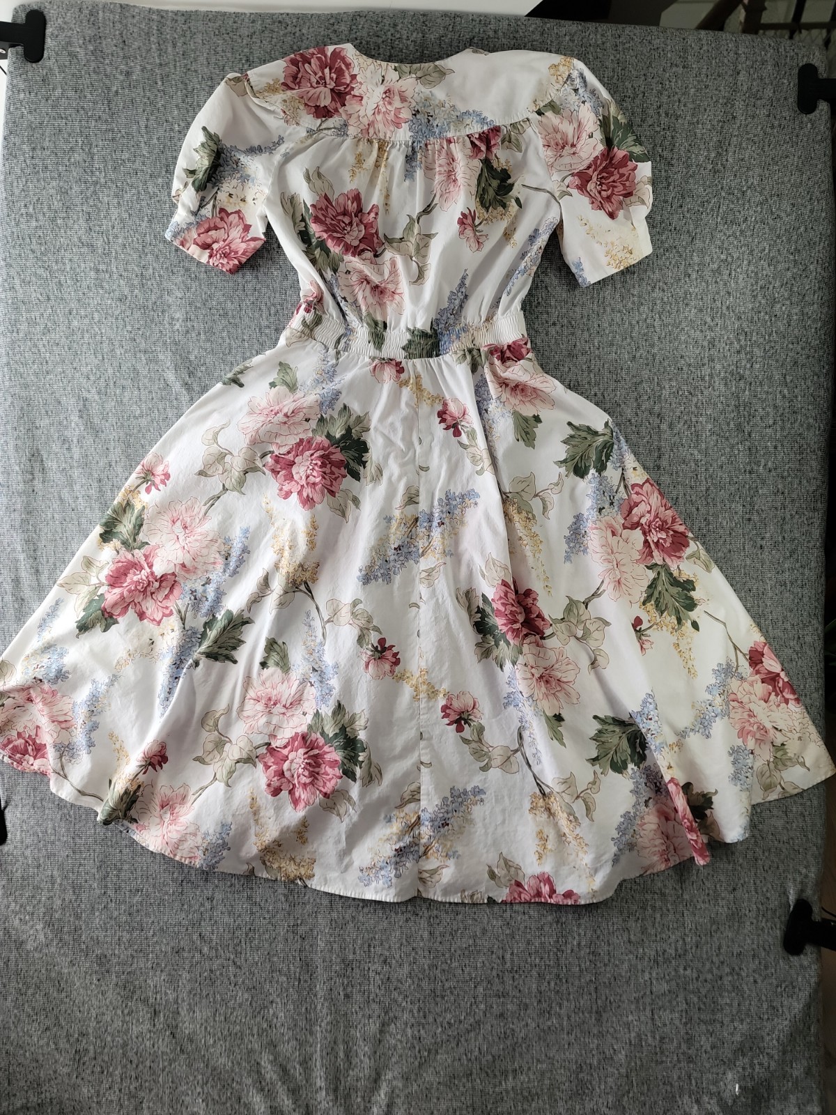 Vtg 80s Cottagecore Floral Maxi Dress 12 14 Cotton Puff Sleeve Button Front USA