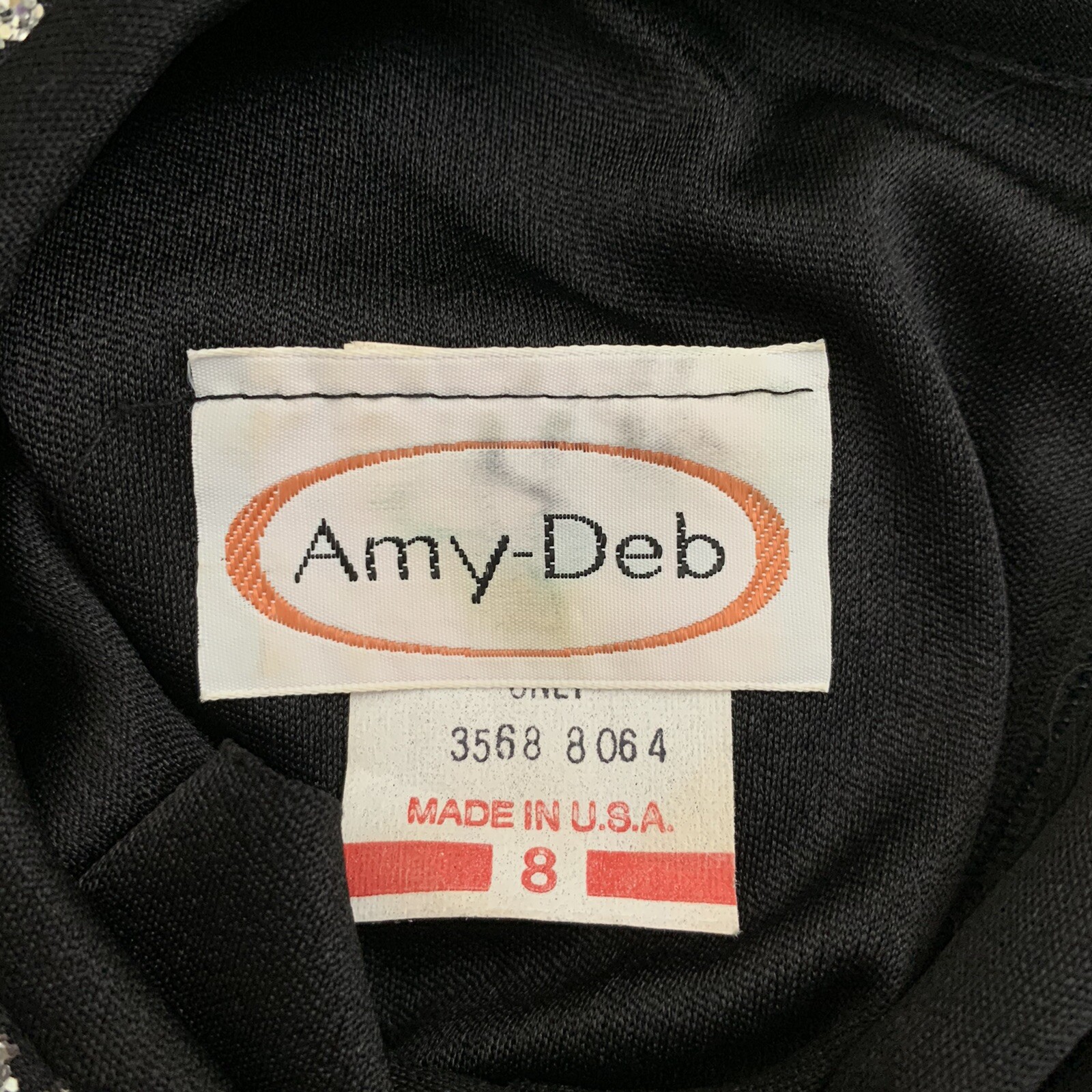 Vintage Dress Size 8 Formalwear Knee Length Black Silver Glitter Ruched Amy Deb