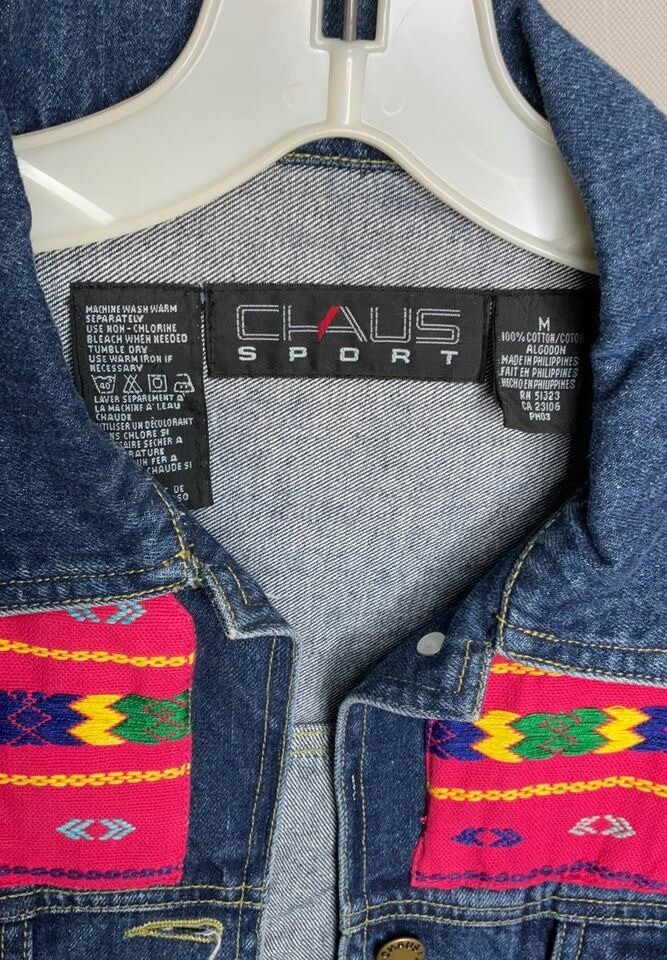 NWT Vintage 80s Claus Sport Denim Jacket M Aztec Southwestern Pink Trucker Rare