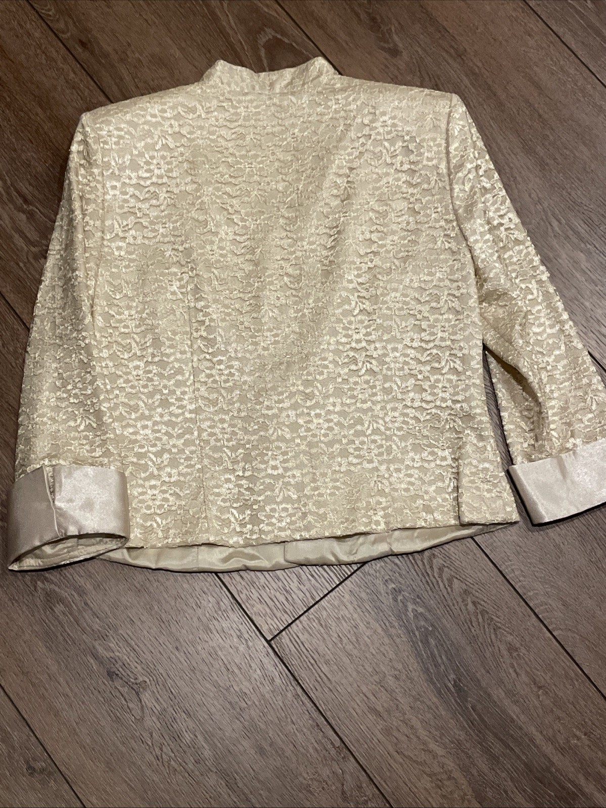 Vintage J.R. Nites Petites by Caliendo 10P Ivory Jacket Dress Lace, Satin