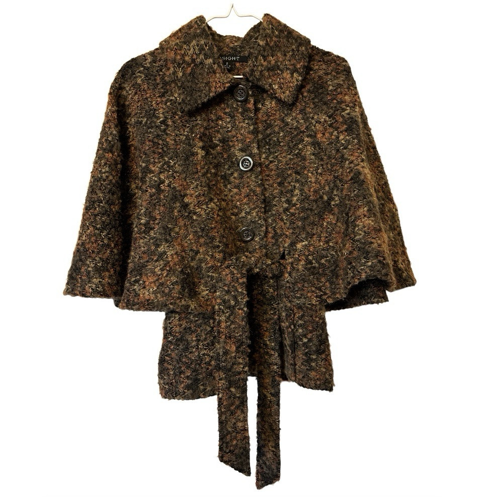 Vintage Insight Wool Unique Belted Caped Boho Sweater Jacket Womens Size 2 Rare