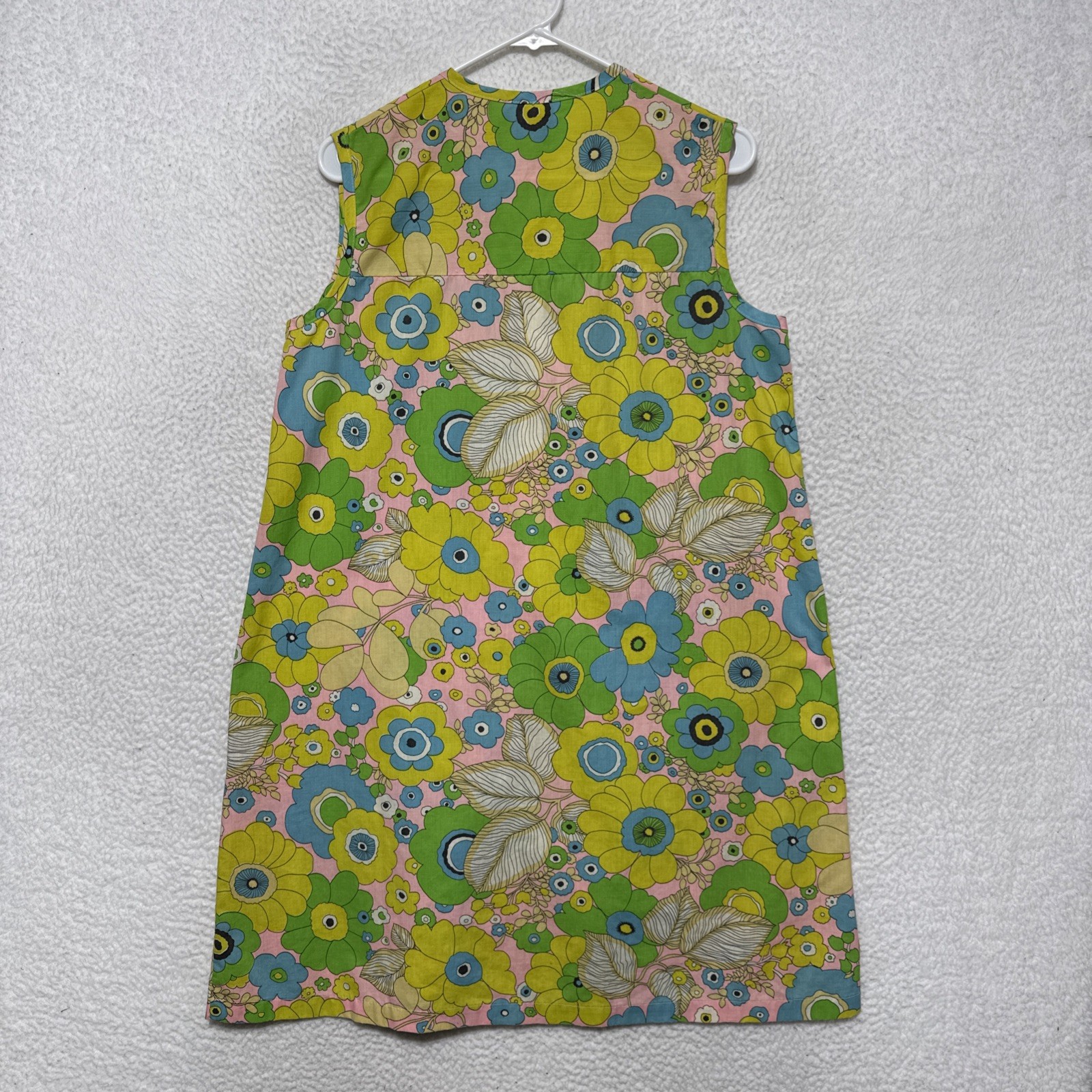 Vintage 60’s 70’s Floral Half Zip Flower Power Shirt Dress W/Pockets Womens Sm.