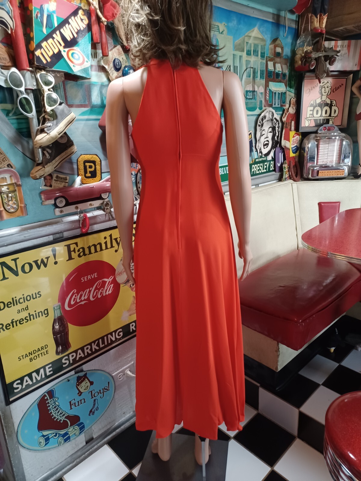 True VTG Mid-century 1960s 1970s Sleeveless Orange Mod Maxi Dress Long MCM 5