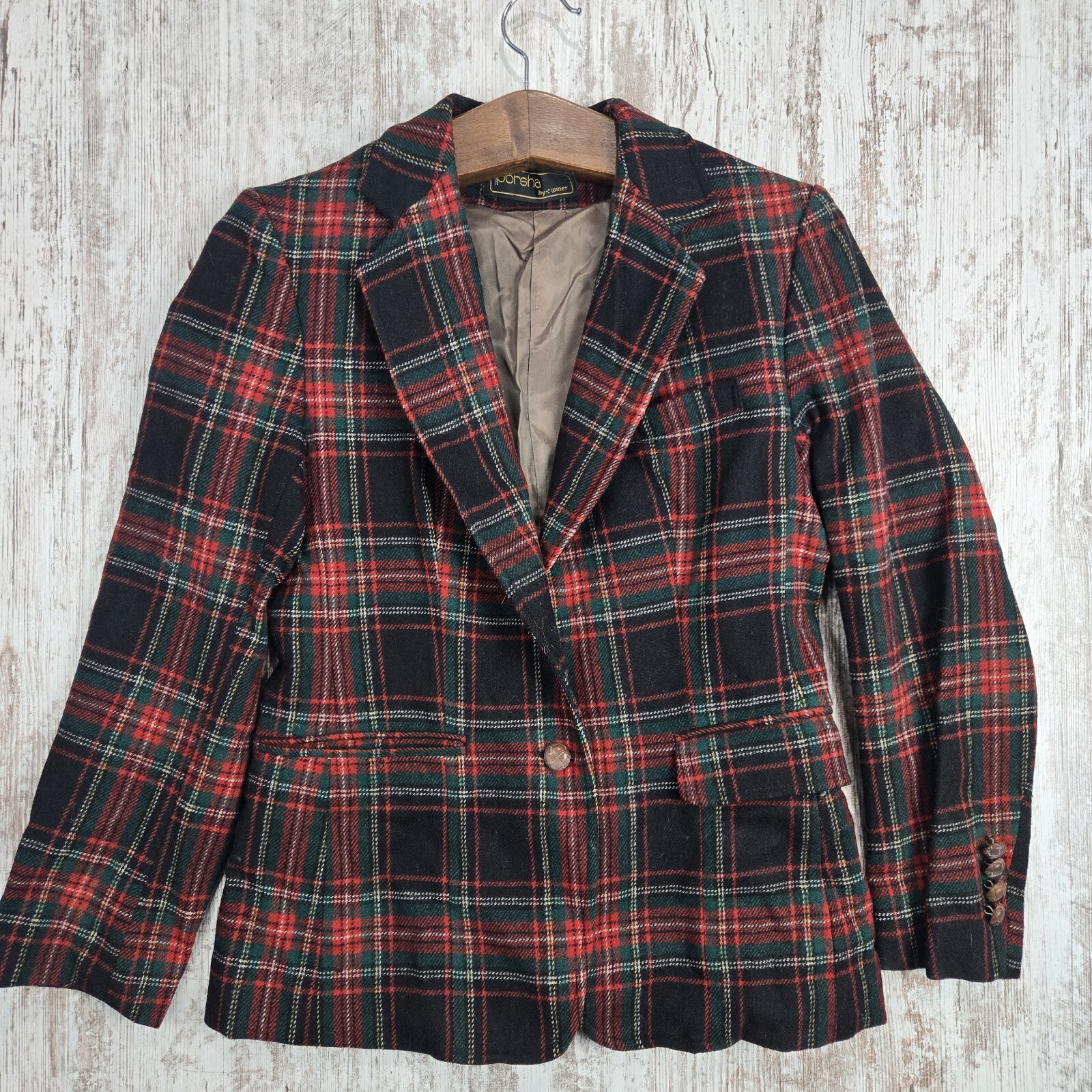 Vintage Tartan Womens Size 10 Porsha By Winer Tartan Red / Green Blazer Wool